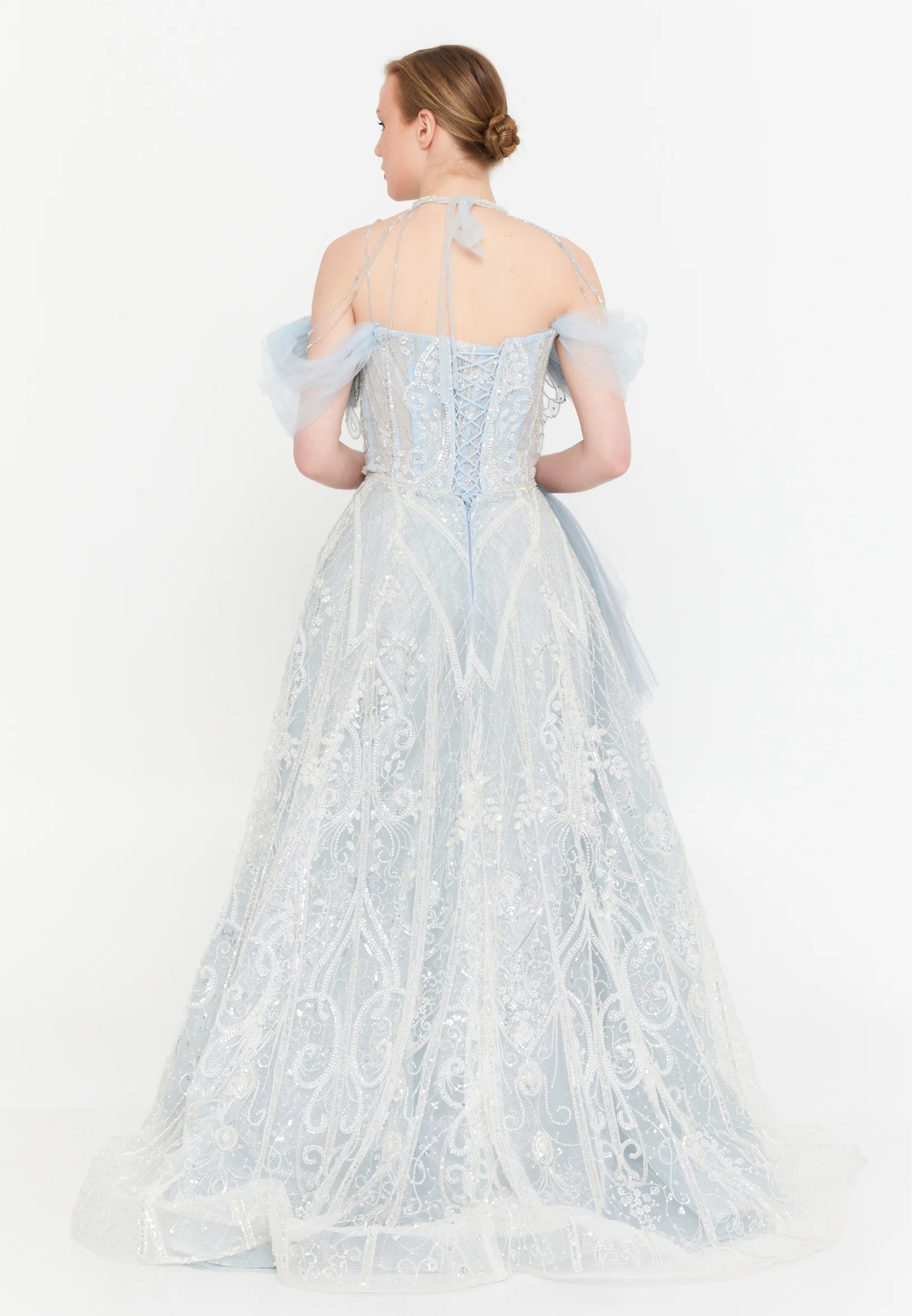 Off Shoulder Maxi Tulle A - Line Regular Prom Dress mtc04-25 - Image 2
