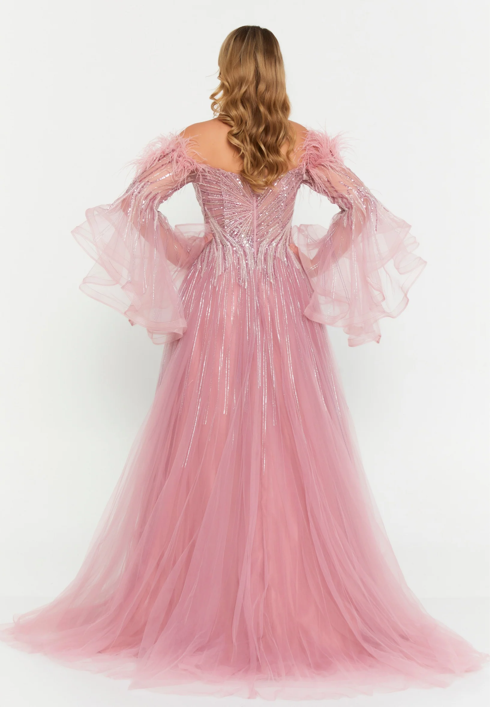 Off Shoulder Maxi Tulle A - Line Regular Prom Dress mtc04-36 - Image 10