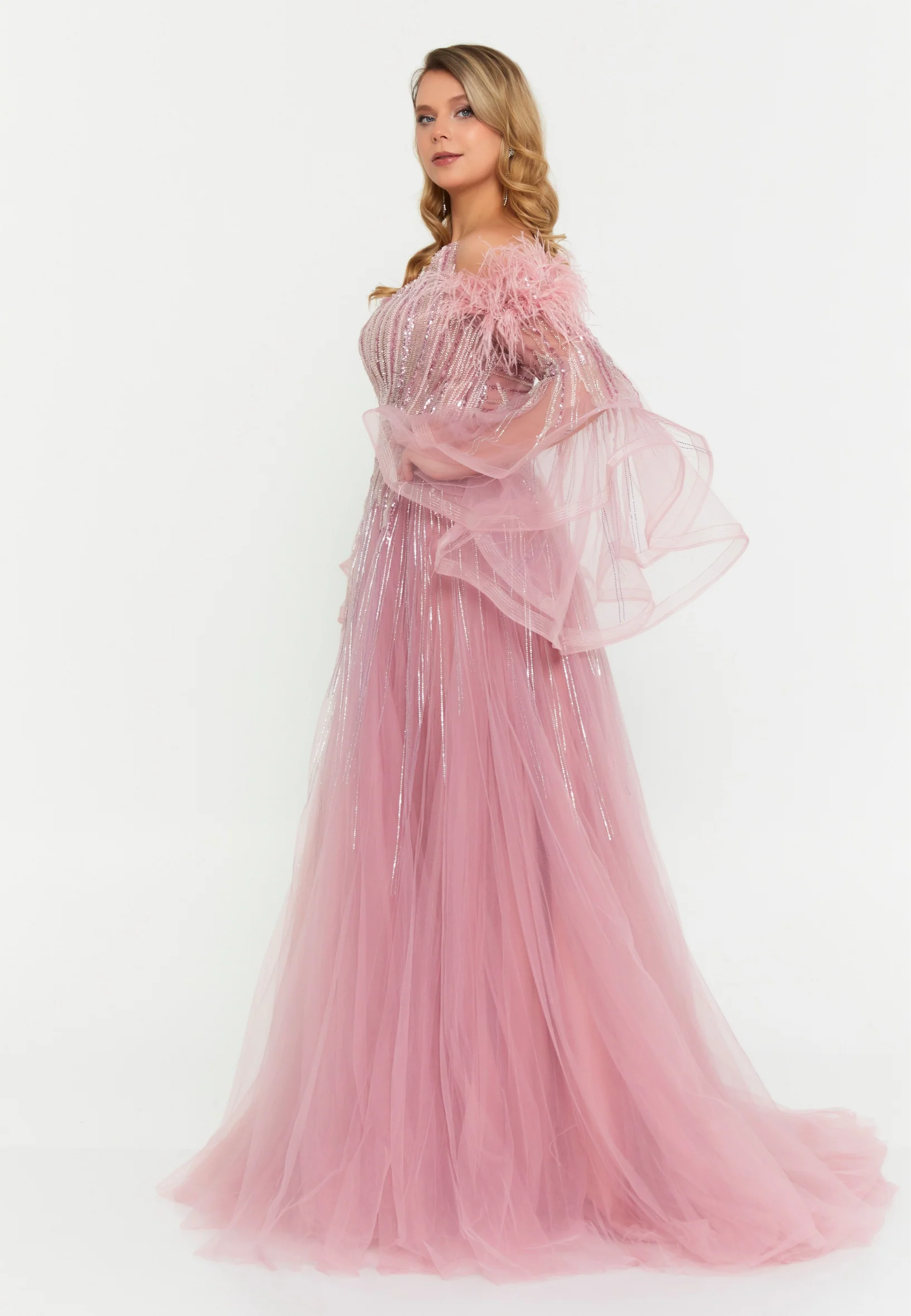 Off Shoulder Maxi Tulle A - Line Regular Prom Dress mtc04-36 - Image 11