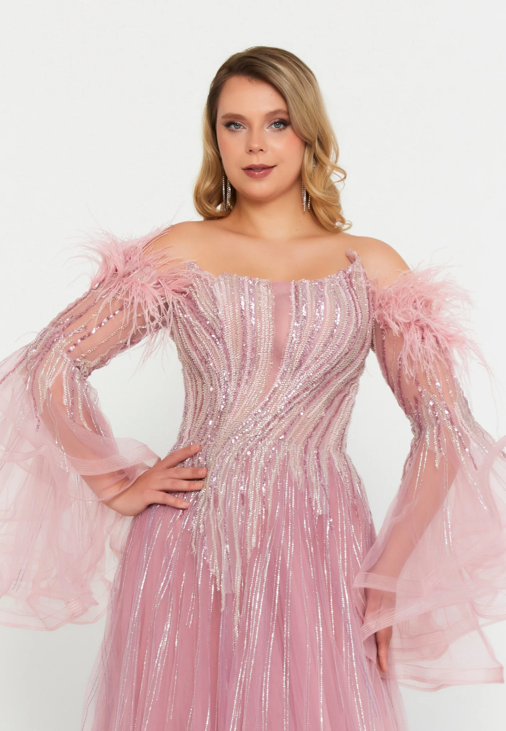 Off Shoulder Maxi Tulle A - Line Regular Prom Dress mtc04-36 - Image 12