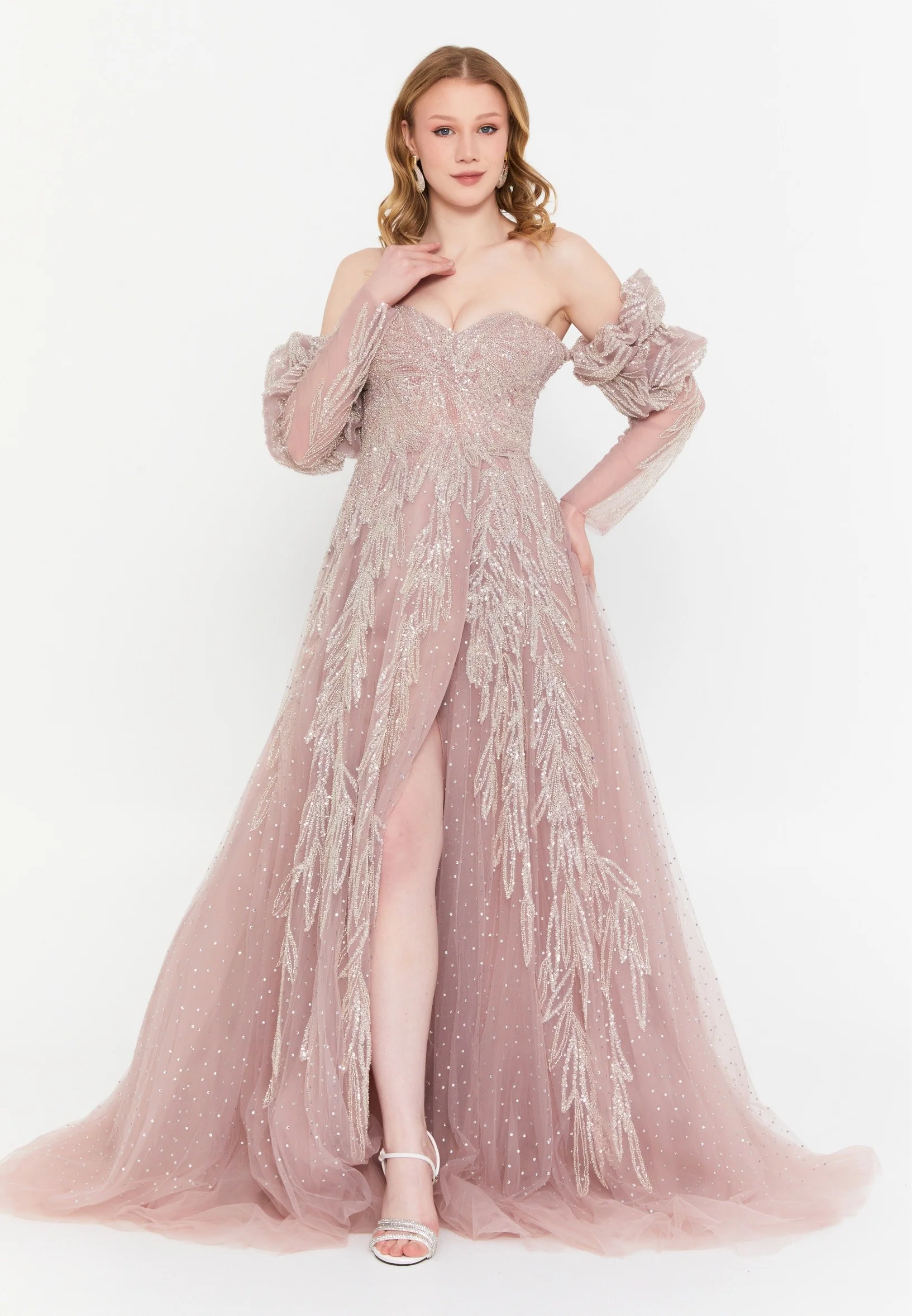 Off Shoulder Maxi Tulle A - Line Regular Prom Dress mtc1109 - Image 5