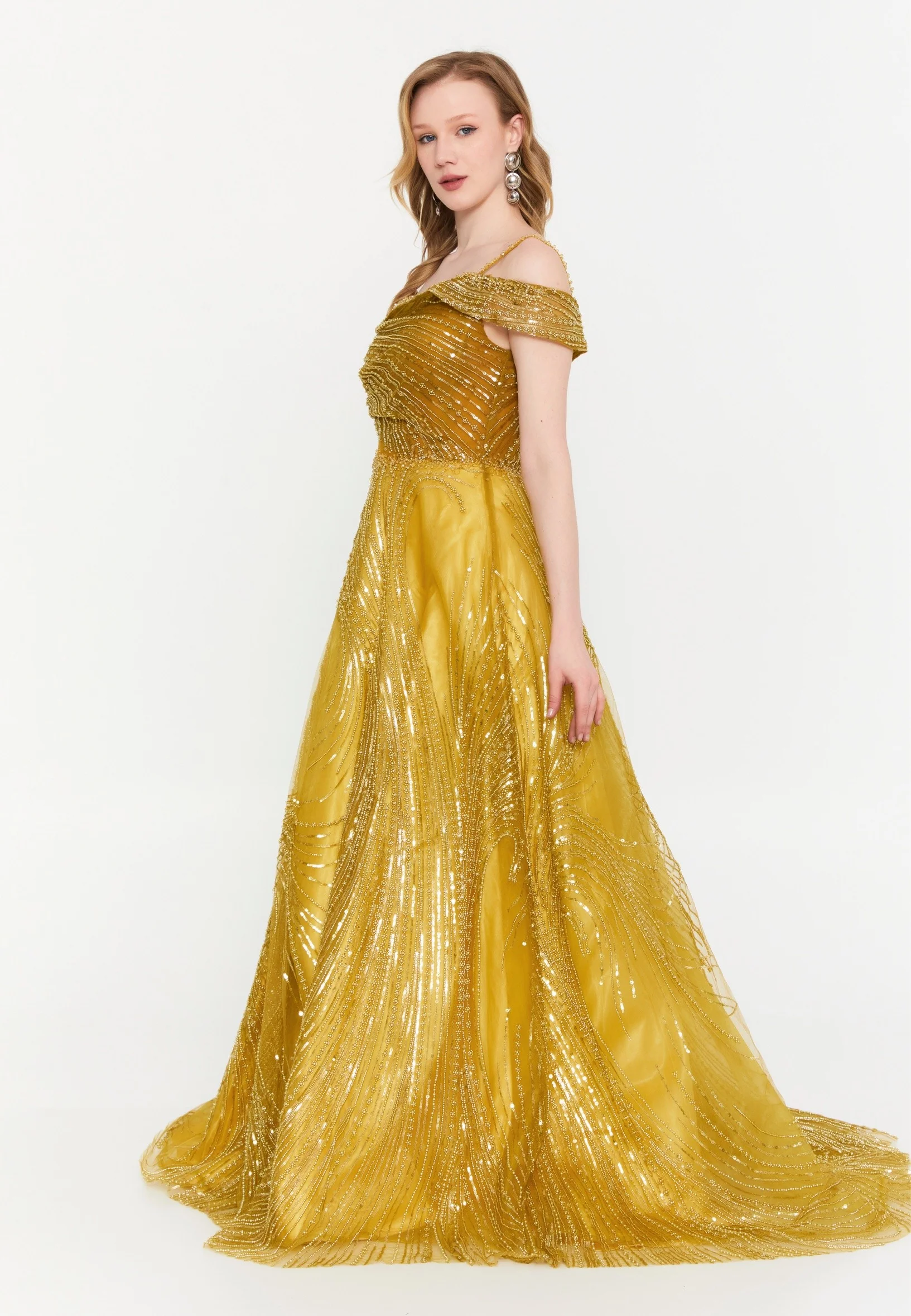 Off Shoulder Maxi Tulle A - Line Regular Prom Dress mtc2604 - Image 11