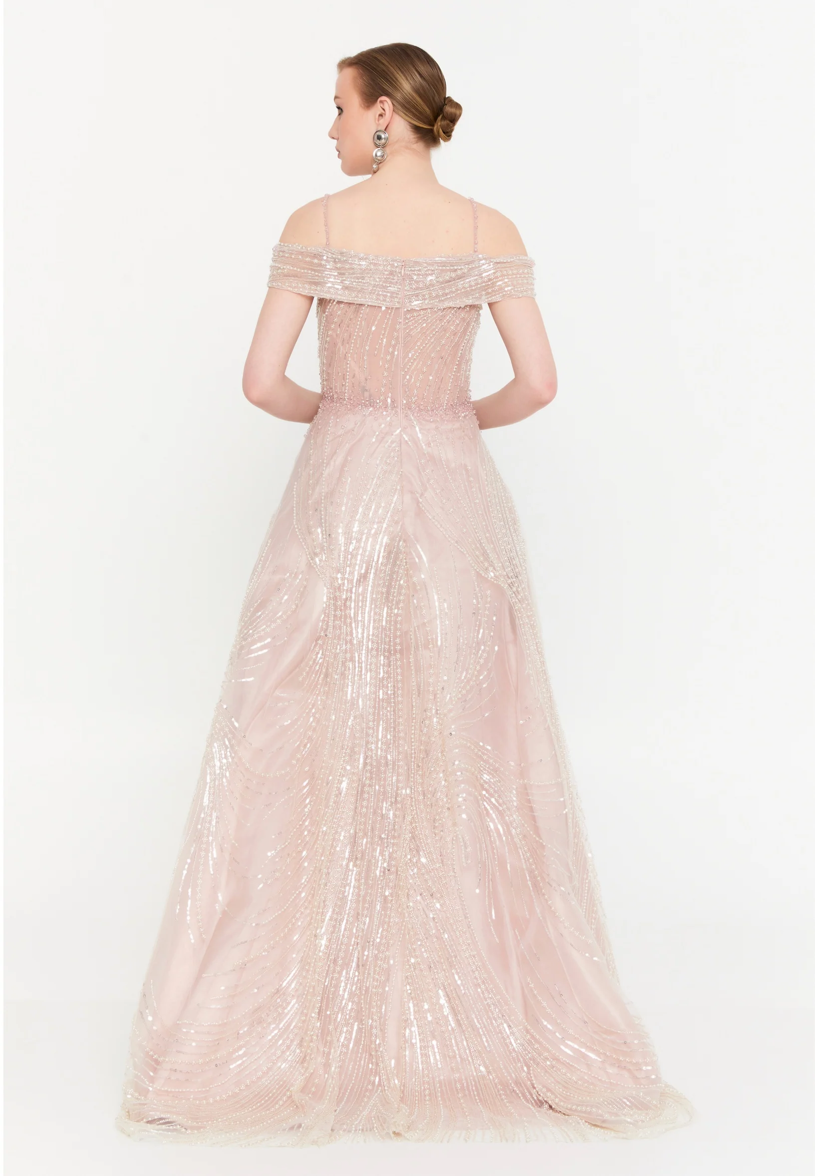 Off Shoulder Maxi Tulle A - Line Regular Prom Dress mtc2604 - Image 2