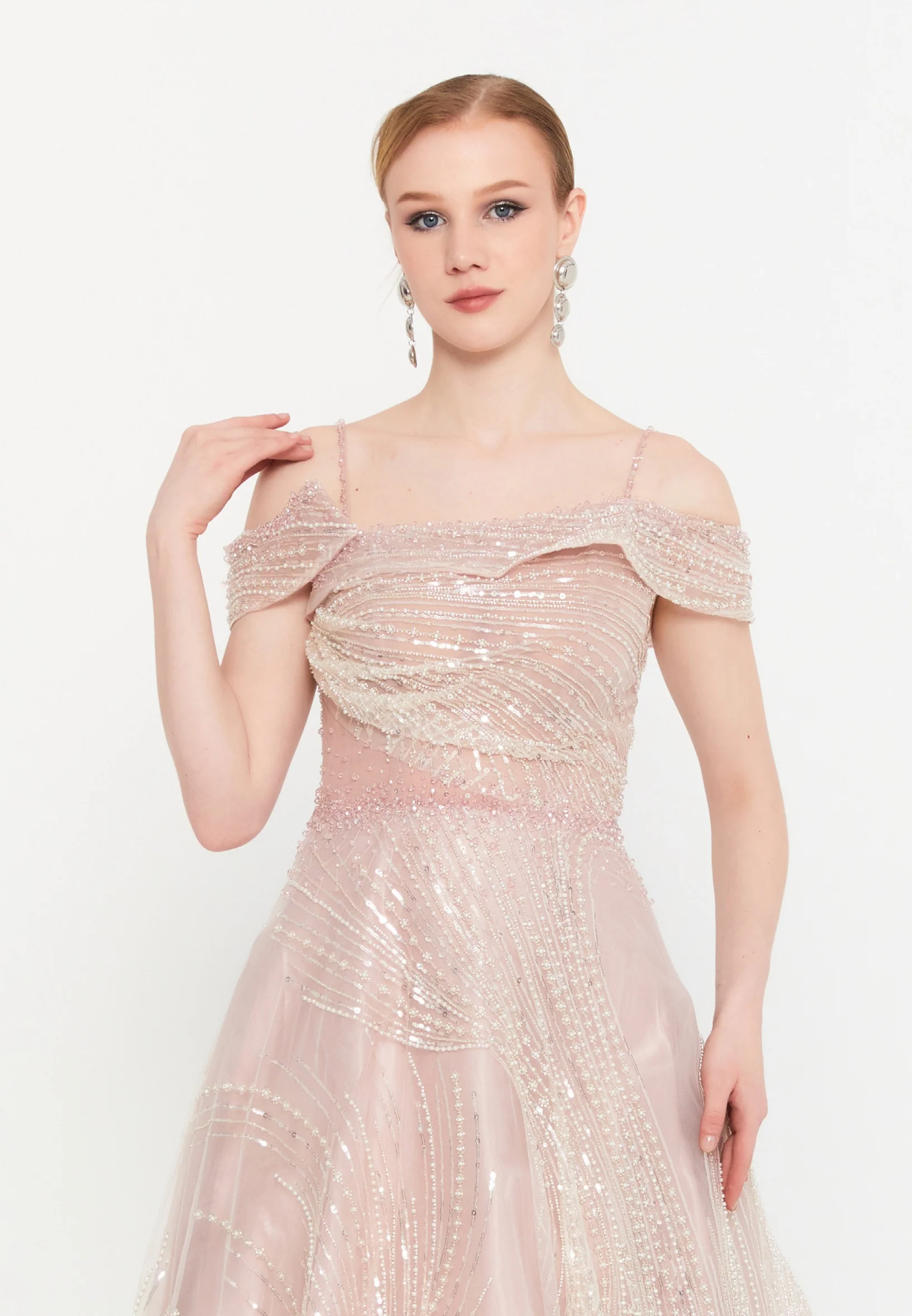 Off Shoulder Maxi Tulle A - Line Regular Prom Dress mtc2604 - Image 4