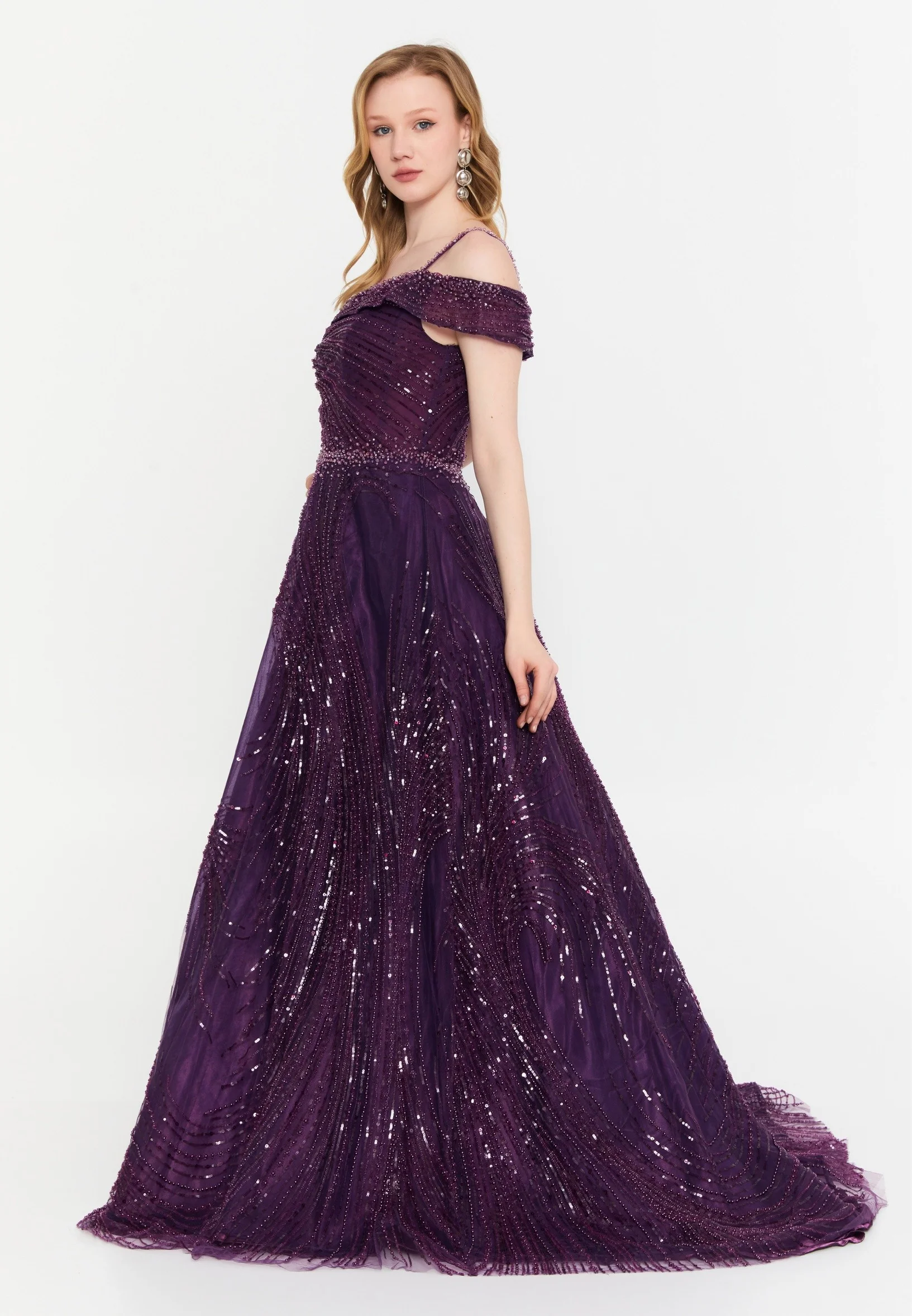 Off Shoulder Maxi Tulle A - Line Regular Prom Dress mtc2604 - Image 7