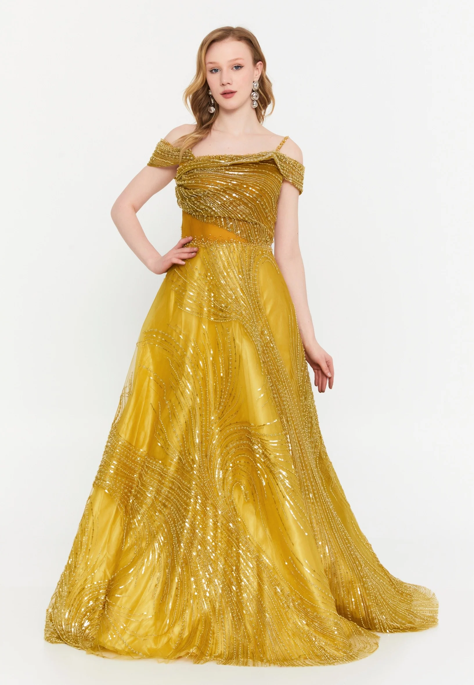 Off Shoulder Maxi Tulle A - Line Regular Prom Dress mtc2604 - Image 9