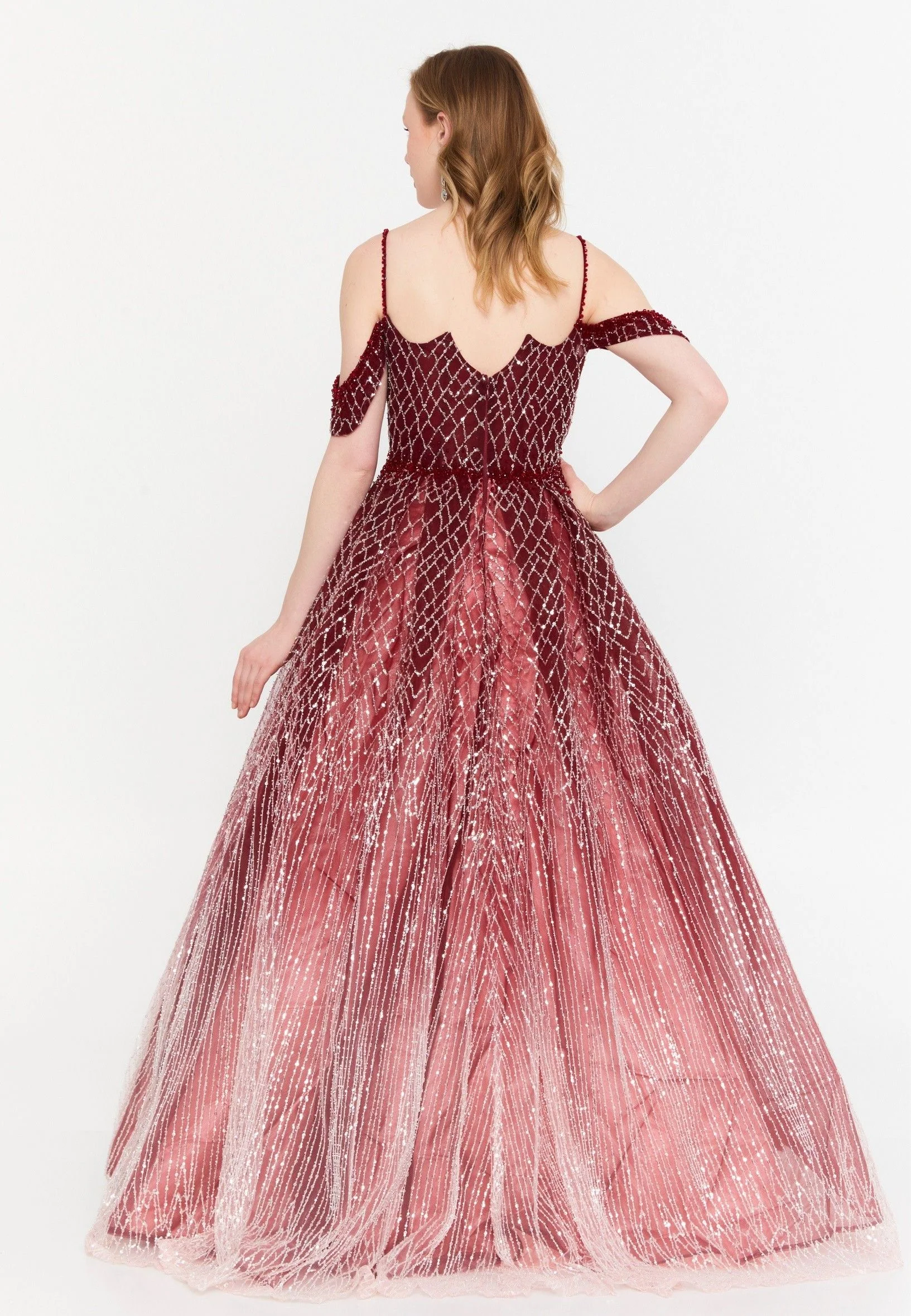 Off Shoulder Maxi Tulle A - Line Regular Prom Dress mtc2615 - Image 2