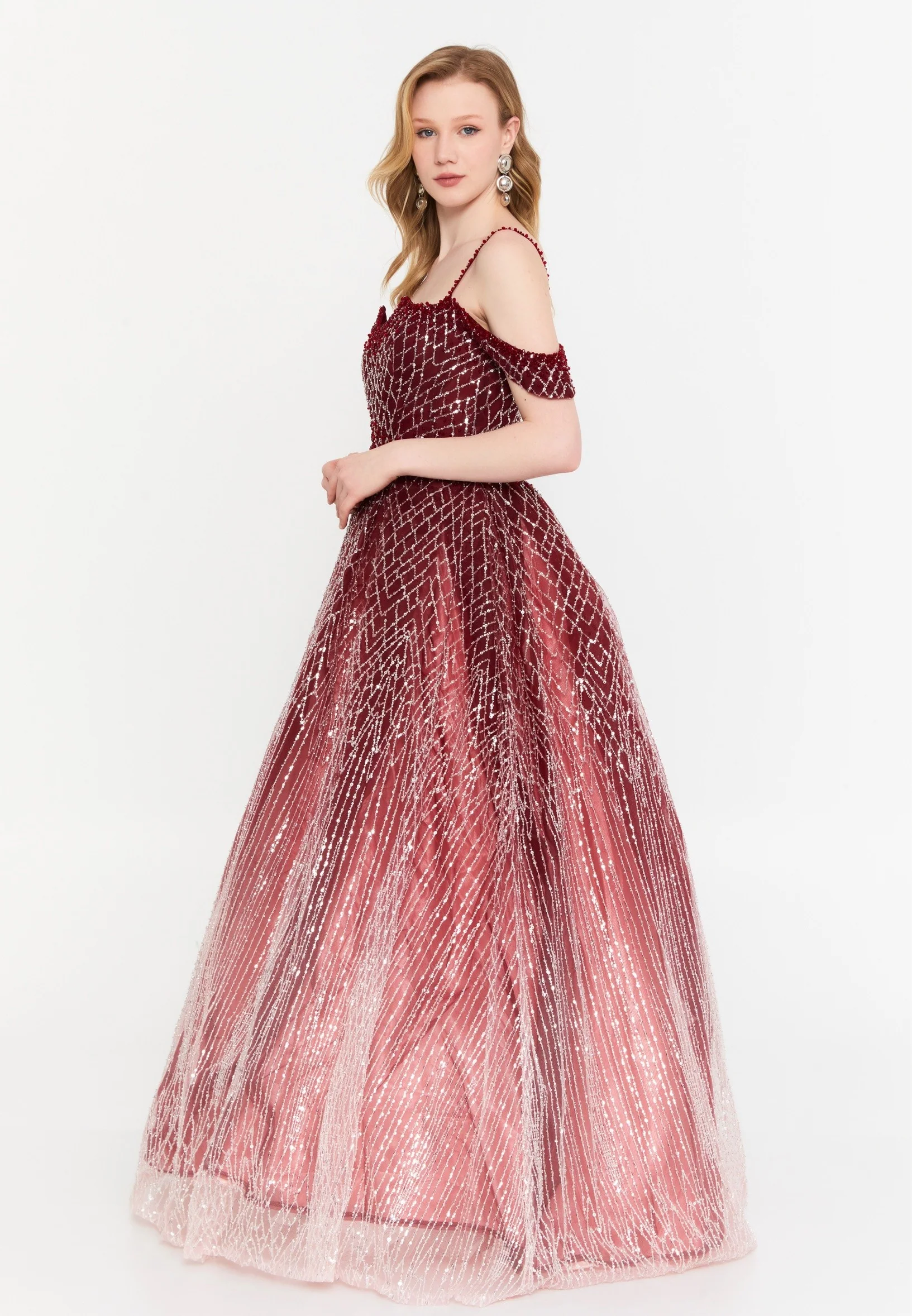 Off Shoulder Maxi Tulle A - Line Regular Prom Dress mtc2615 - Image 3