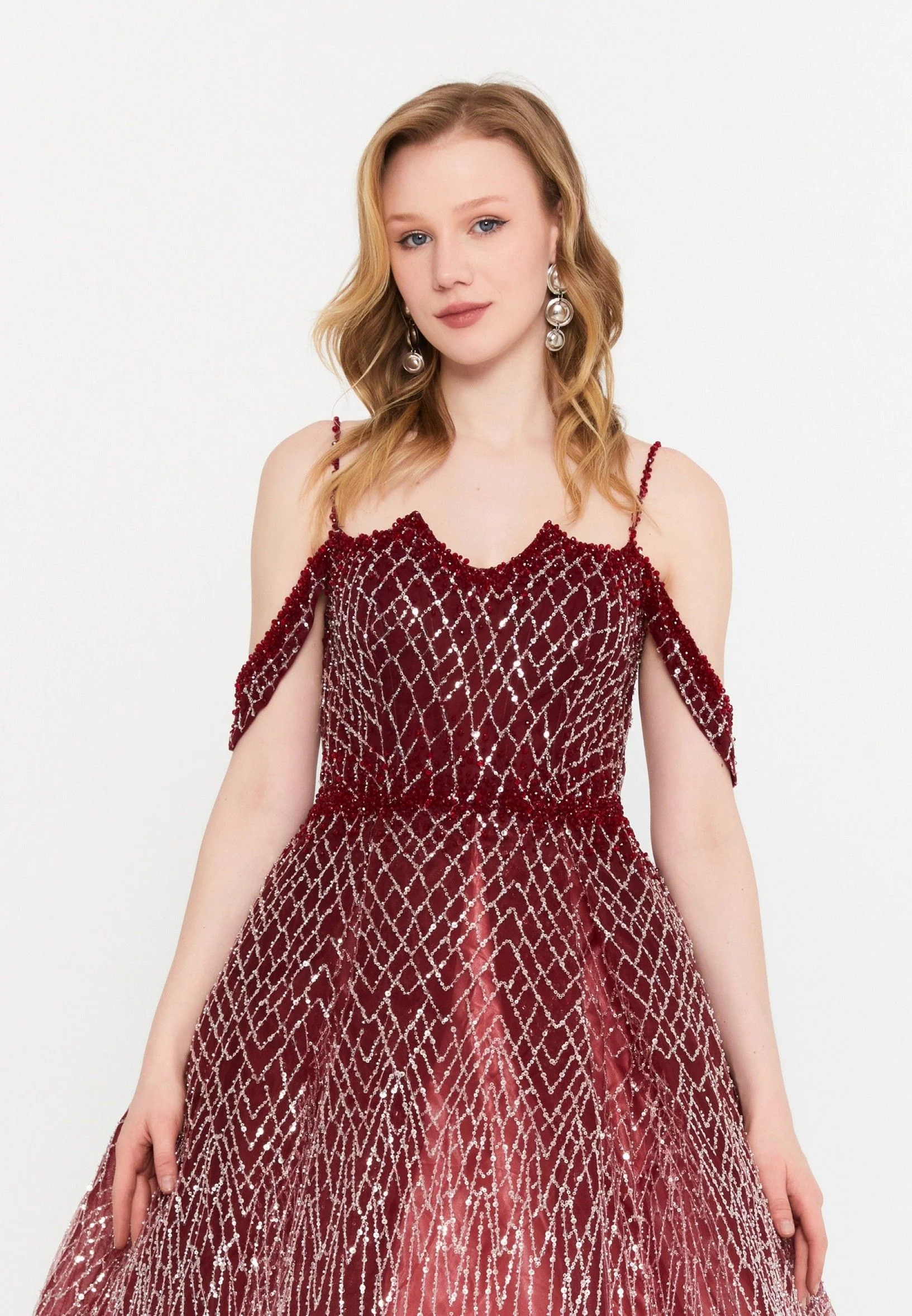 Off Shoulder Maxi Tulle A - Line Regular Prom Dress mtc2615 - Image 4