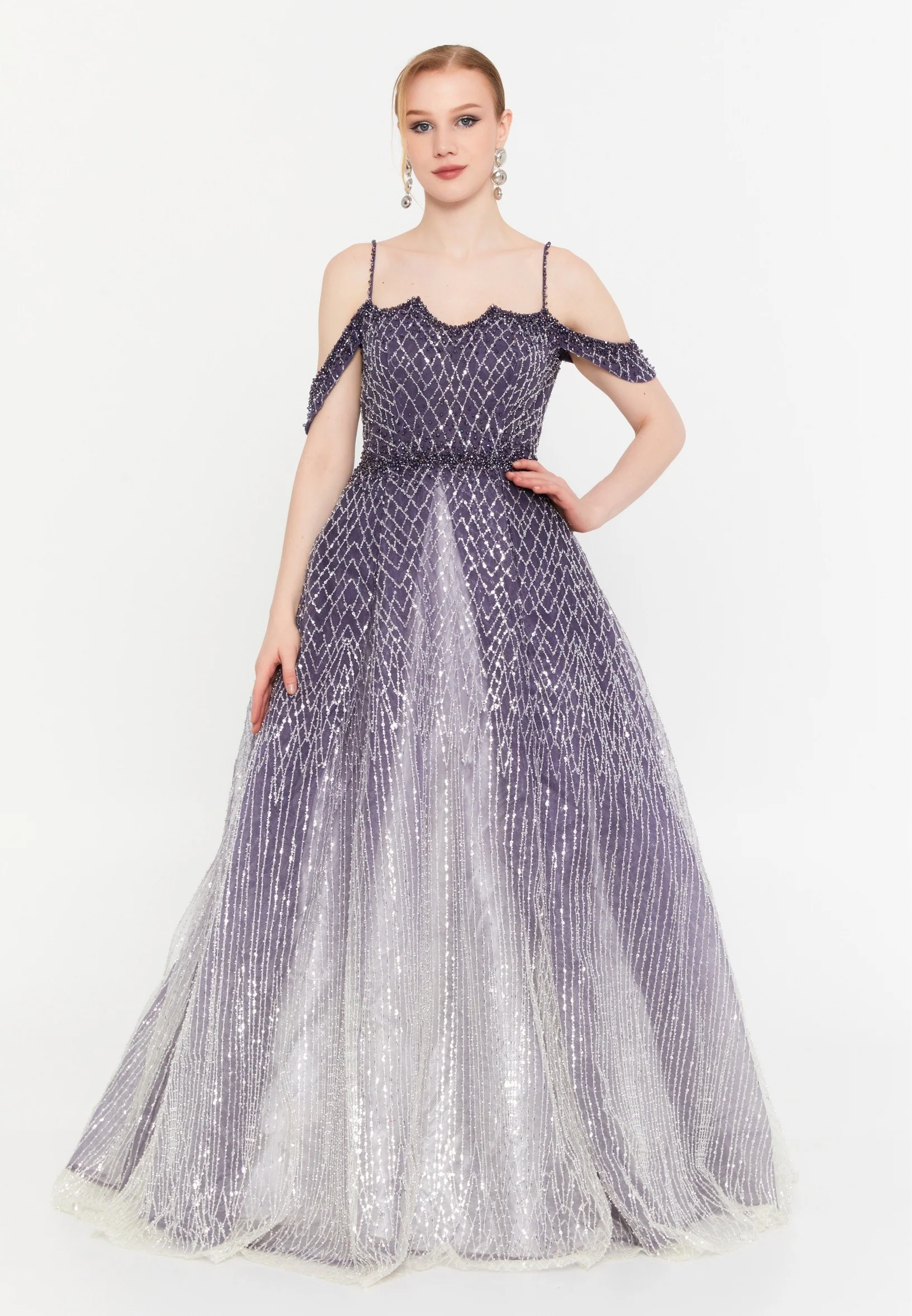 Off Shoulder Maxi Tulle A - Line Regular Prom Dress mtc2615 - Image 5