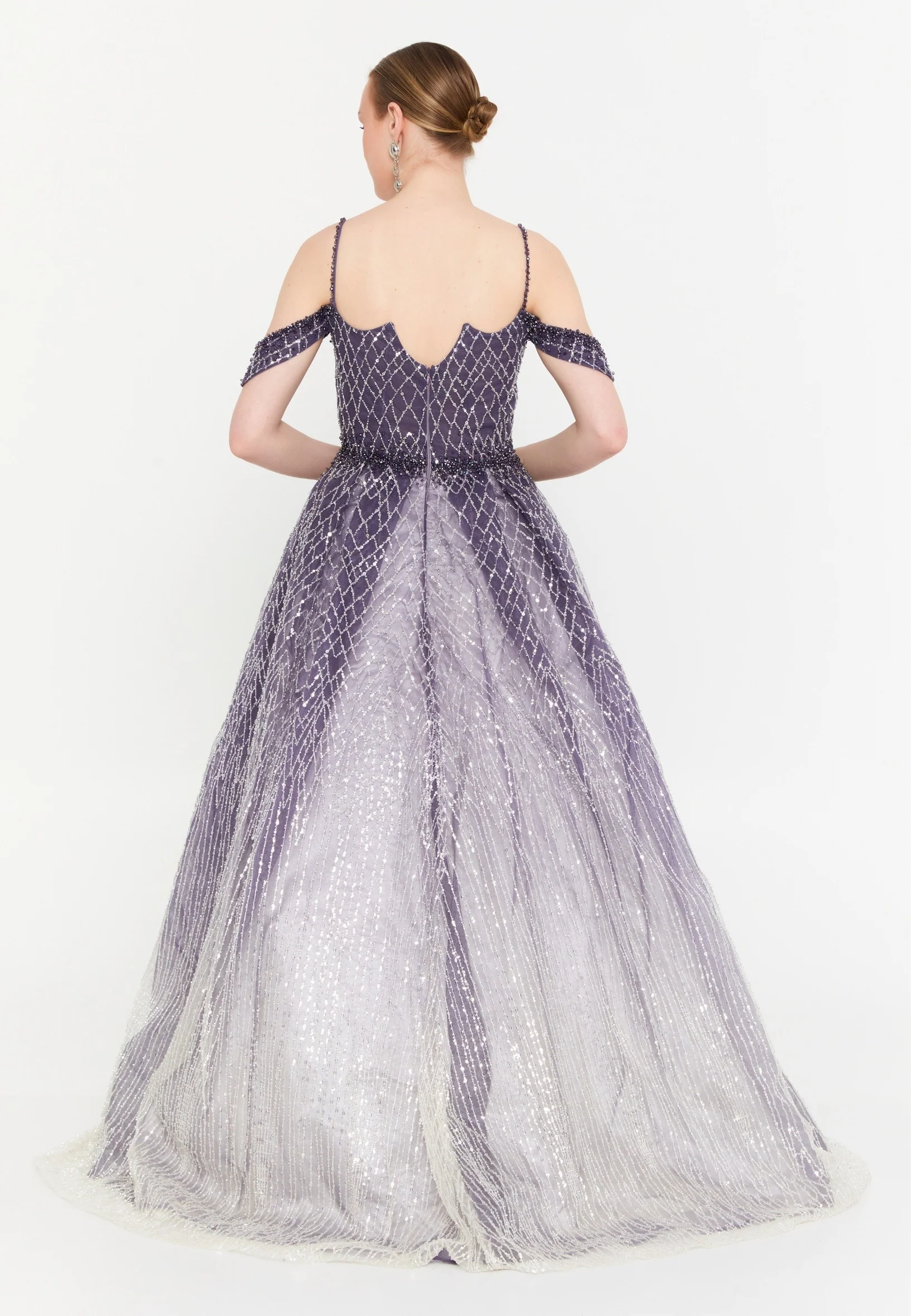 Off Shoulder Maxi Tulle A - Line Regular Prom Dress mtc2615 - Image 6