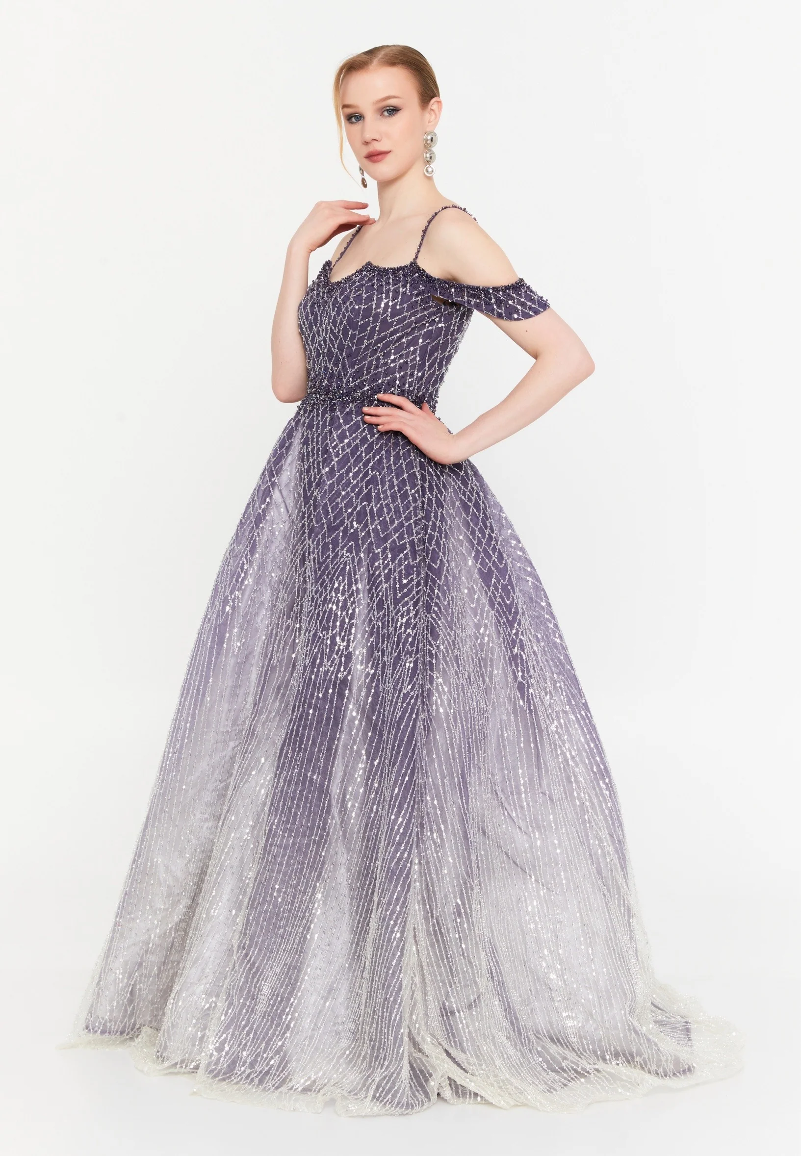 Off Shoulder Maxi Tulle A - Line Regular Prom Dress mtc2615 - Image 7