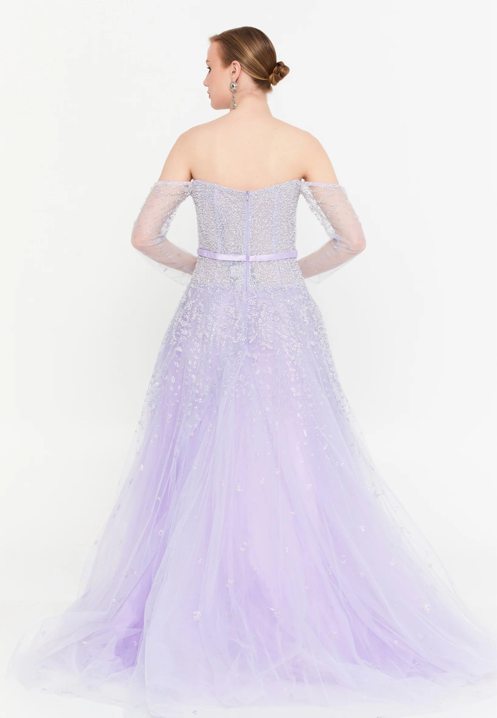 Off Shoulder Maxi Tulle A - Line Regular Prom Dress mtc2618 - Image 10