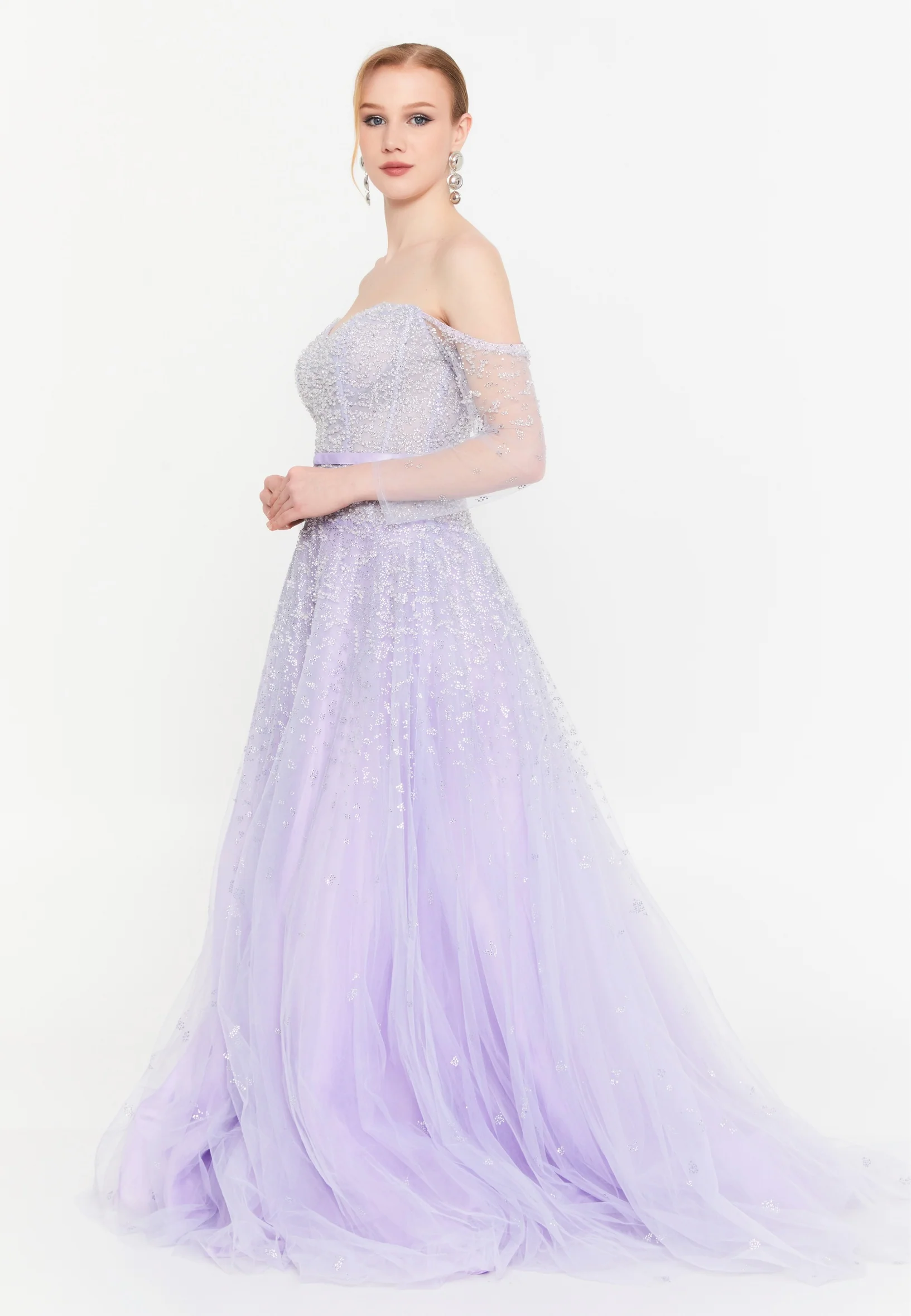 Off Shoulder Maxi Tulle A - Line Regular Prom Dress mtc2618 - Image 11