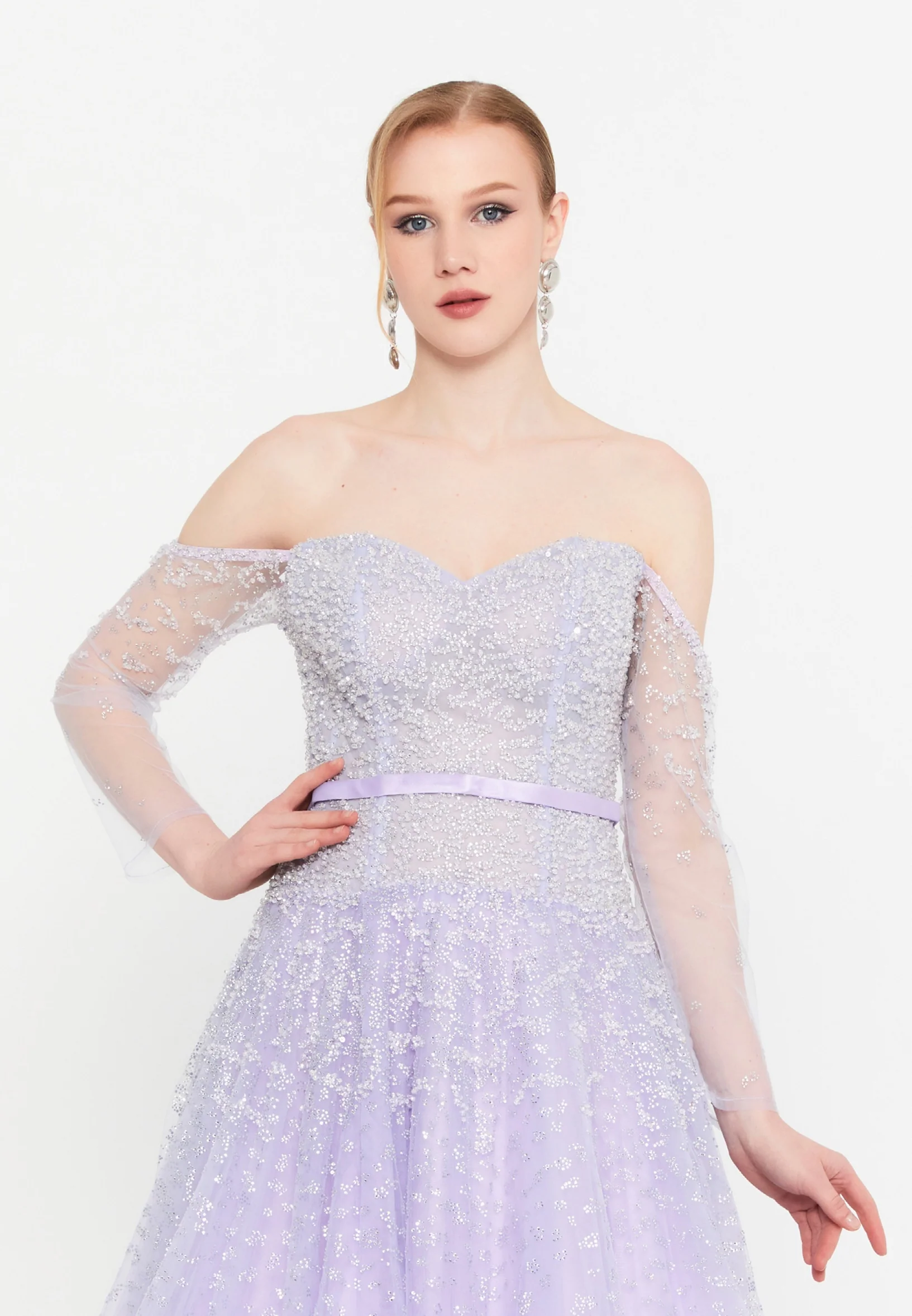 Off Shoulder Maxi Tulle A - Line Regular Prom Dress mtc2618 - Image 12