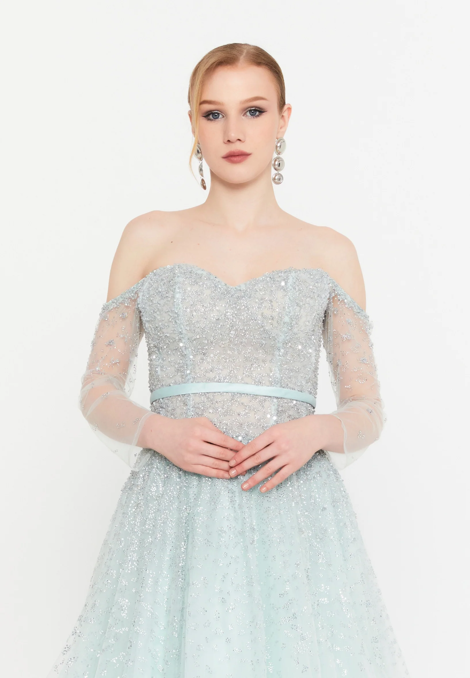 Off Shoulder Maxi Tulle A - Line Regular Prom Dress mtc2618 - Image 4