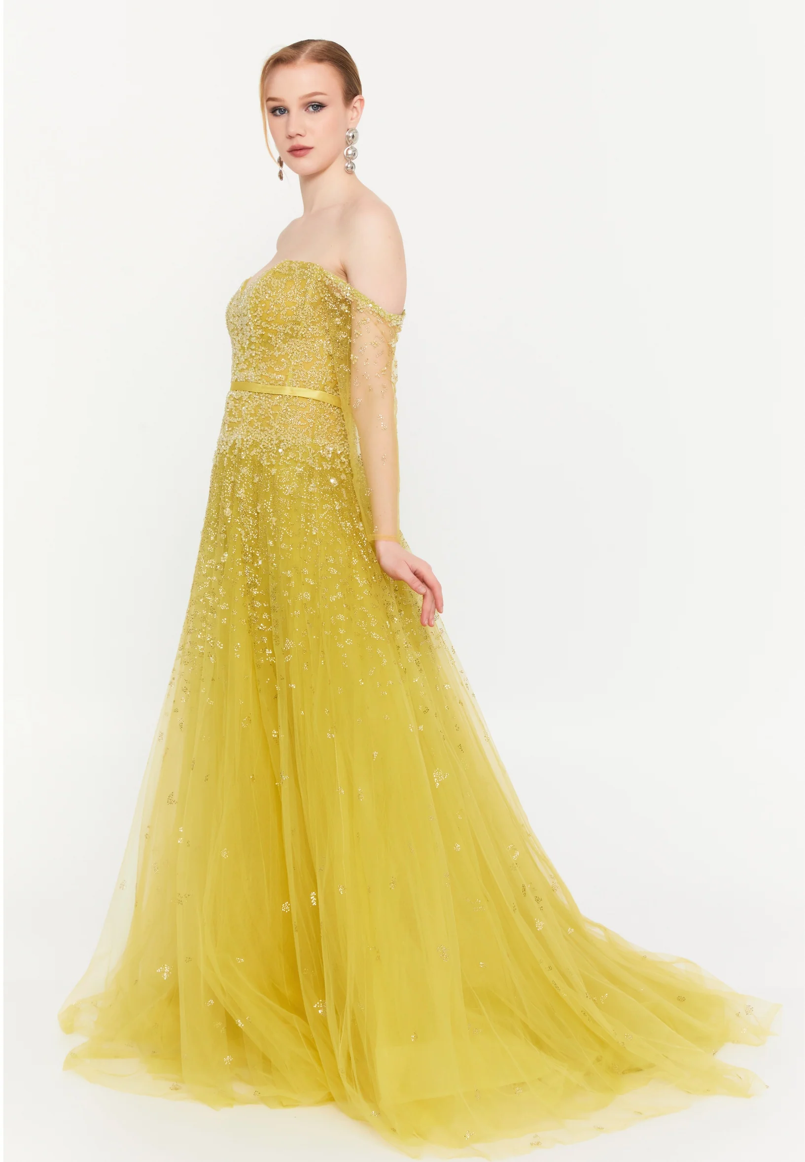 Off Shoulder Maxi Tulle A - Line Regular Prom Dress mtc2618 - Image 7