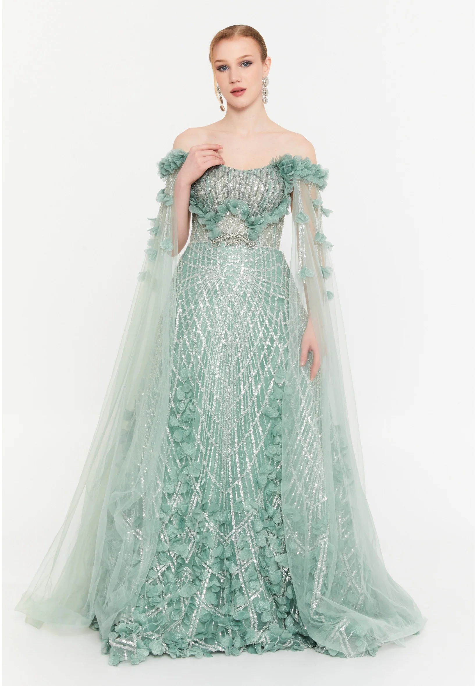 Off Shoulder Maxi Tulle A - Line Regular Prom Dress mtc28006