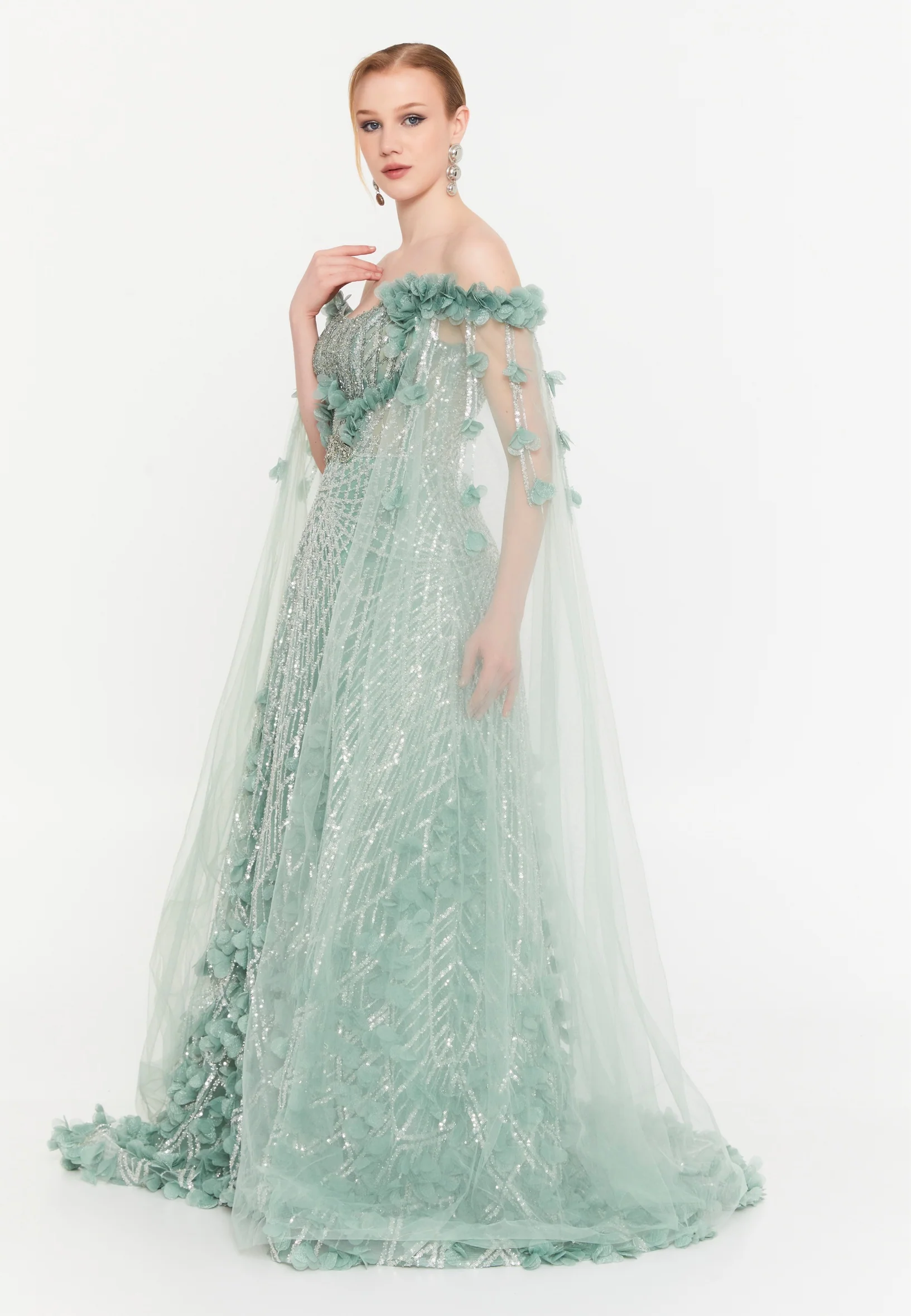 Off Shoulder Maxi Tulle A - Line Regular Prom Dress mtc28006 - Image 3