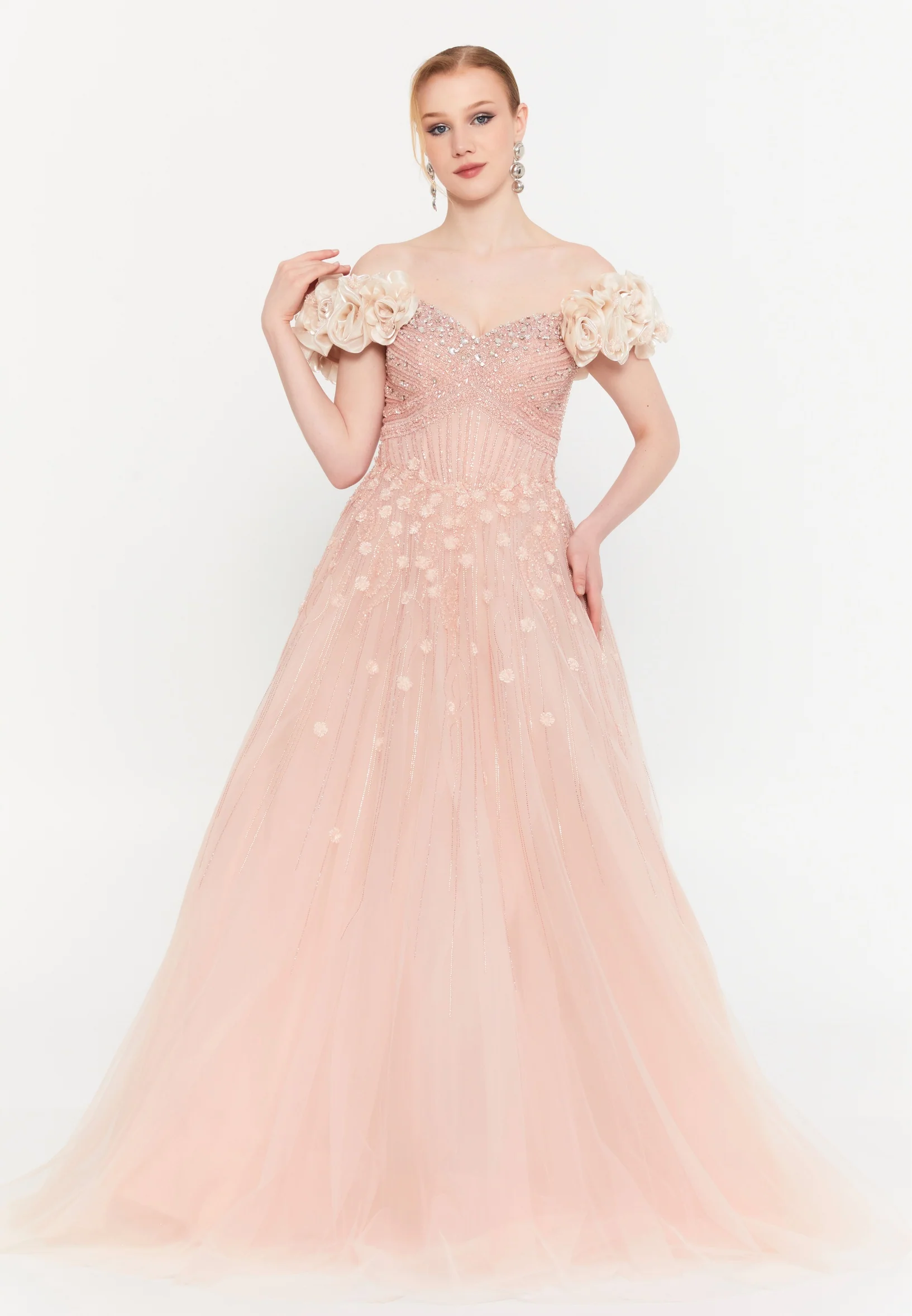 Off Shoulder Maxi Tulle A - Line Regular Prom Dress mtc65013