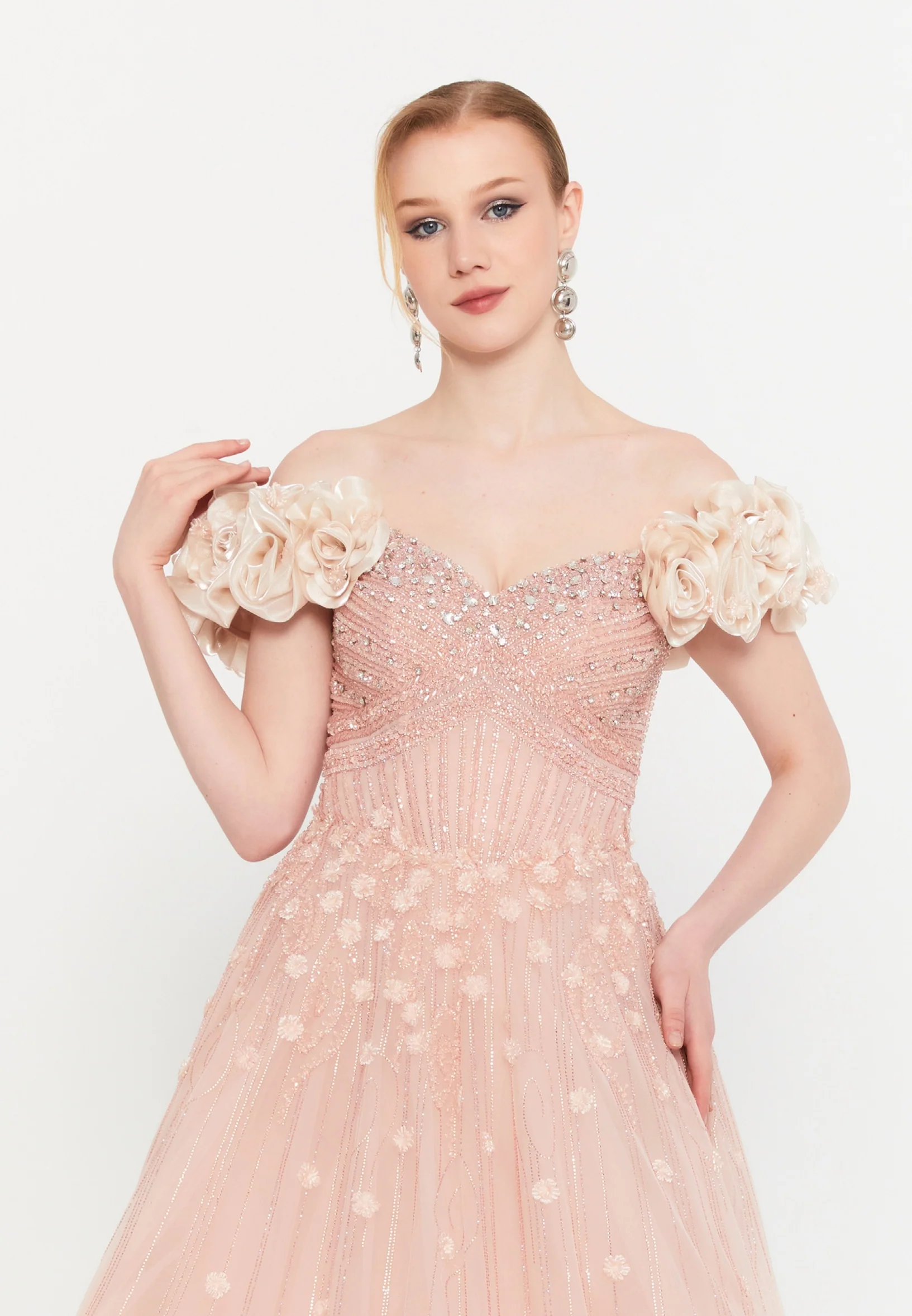 Off Shoulder Maxi Tulle A - Line Regular Prom Dress mtc65013 - Image 4