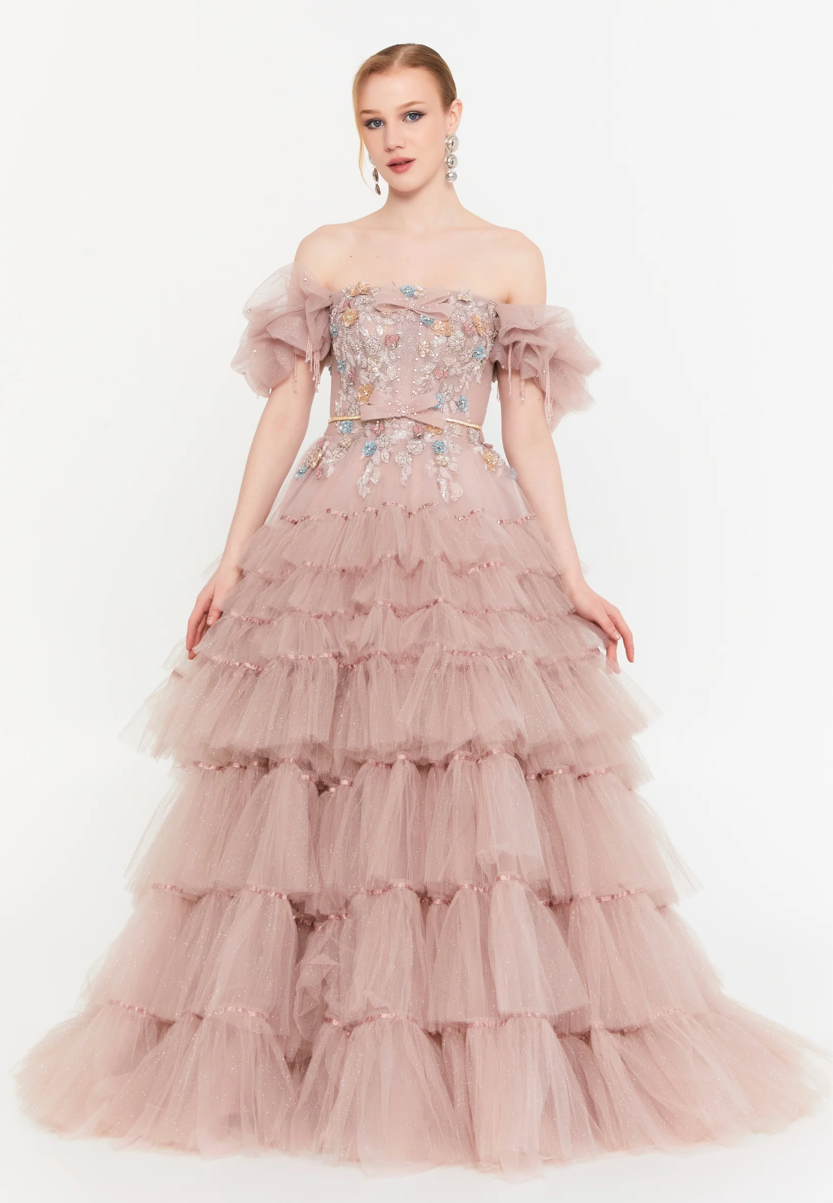 Off Shoulder Maxi Tulle A - Line Regular Prom Dress mtcmz03196