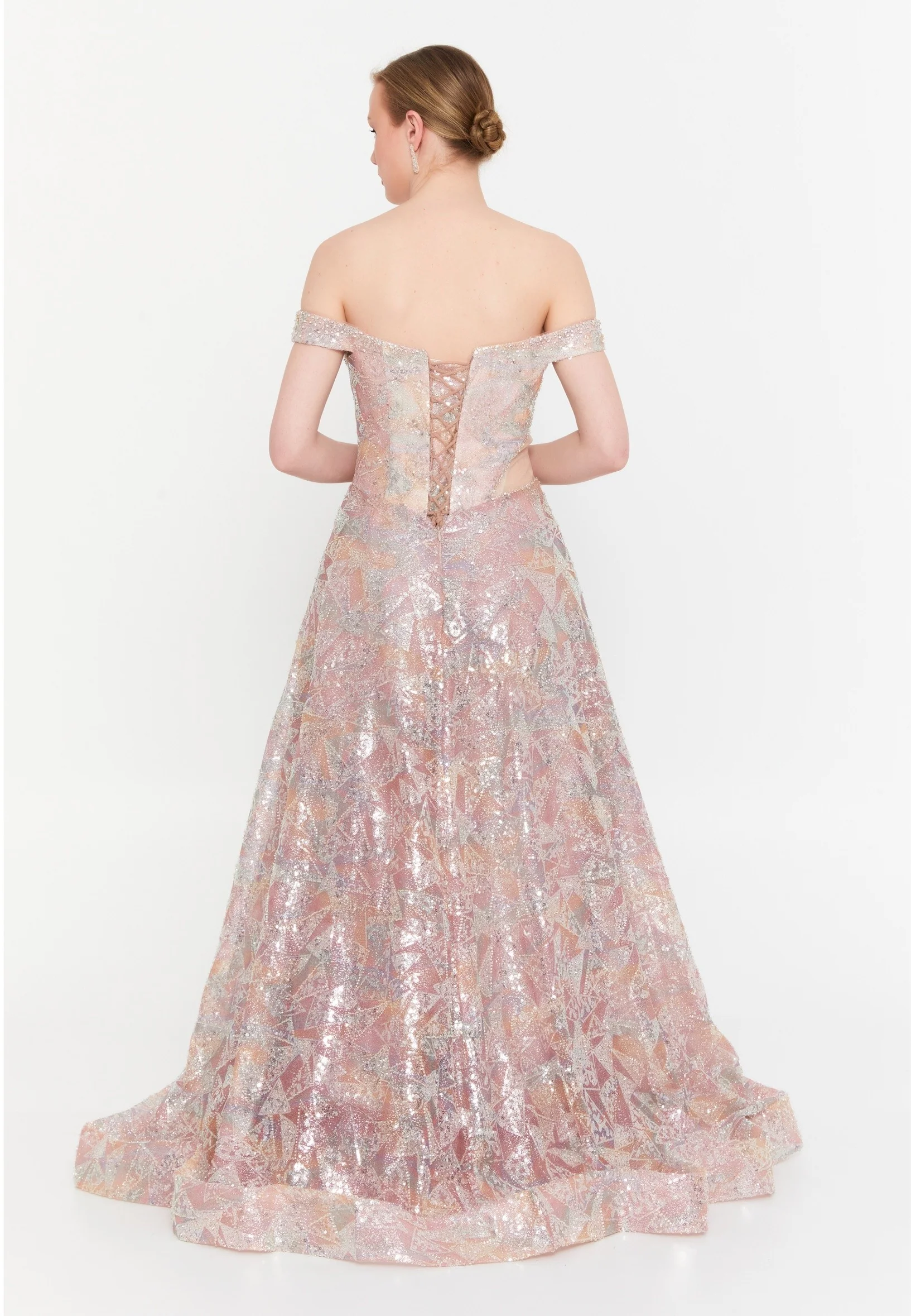 Off Shoulder Maxi Tulle A - Line Regular Prom Dress mtcmz03203 - Image 2