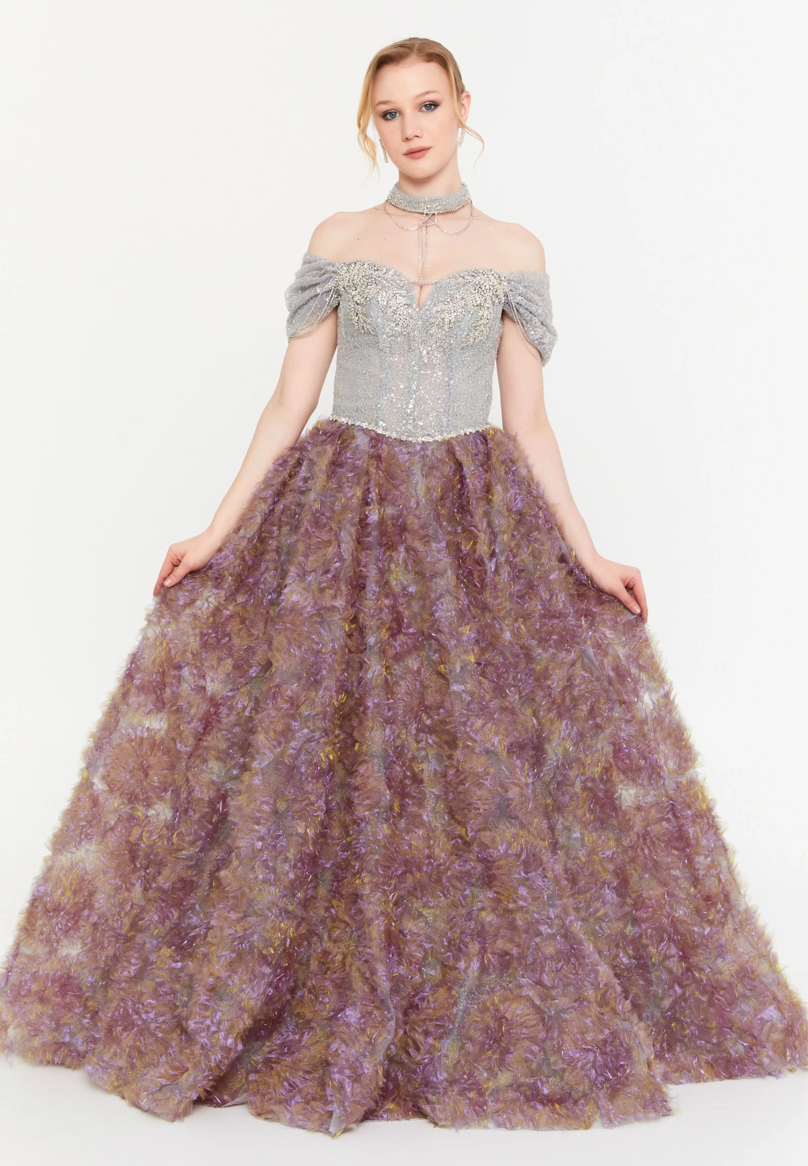 Off Shoulder Maxi Tulle A - Line Regular Prom Dress mtcmz03221
