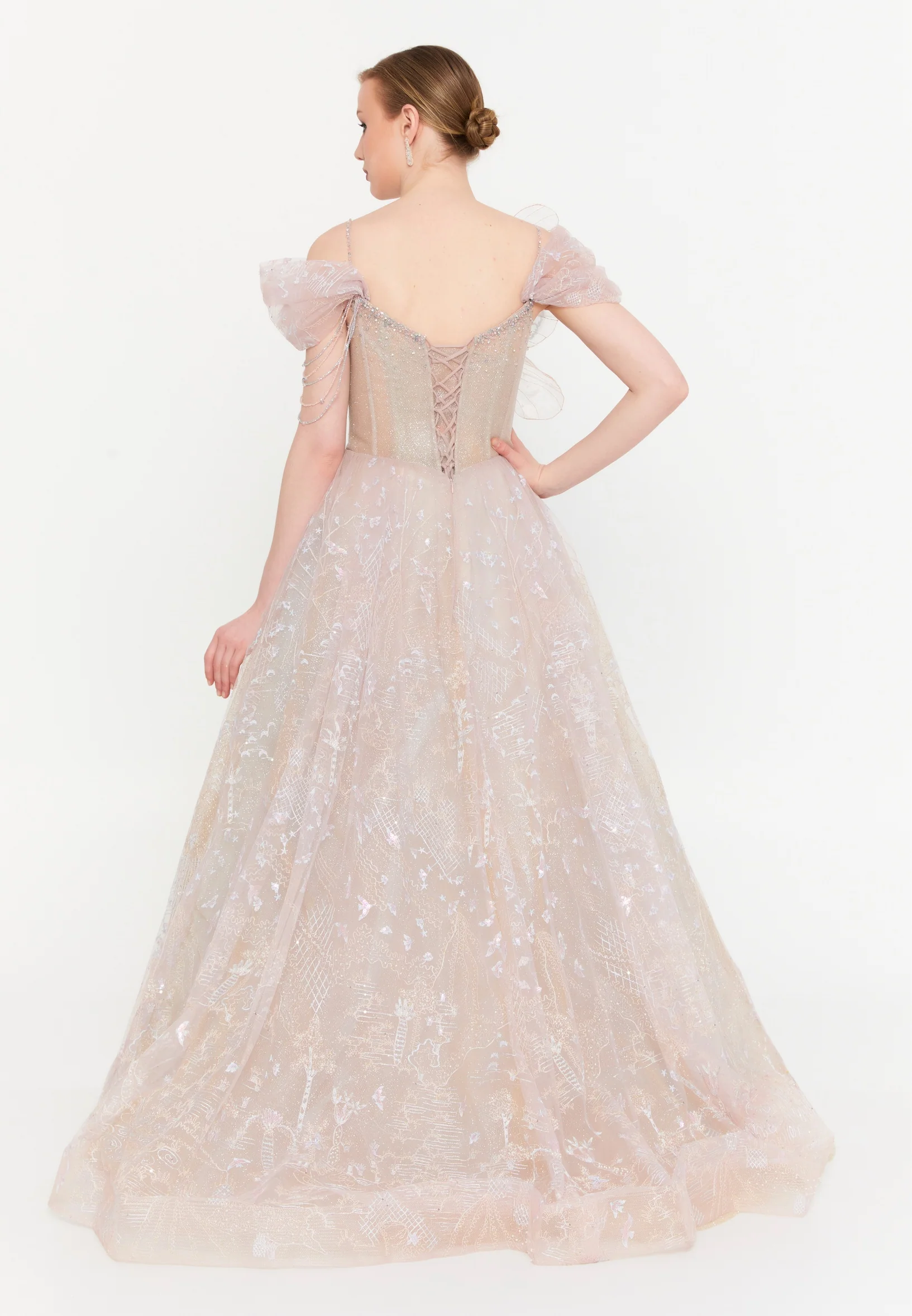 Off Shoulder Maxi Tulle A - Line Regular Prom Dress mtcmz03228 - Image 2