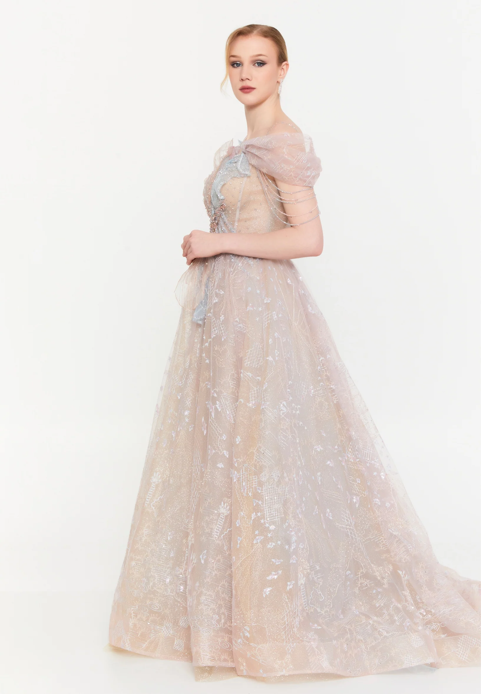 Off Shoulder Maxi Tulle A - Line Regular Prom Dress mtcmz03228 - Image 3