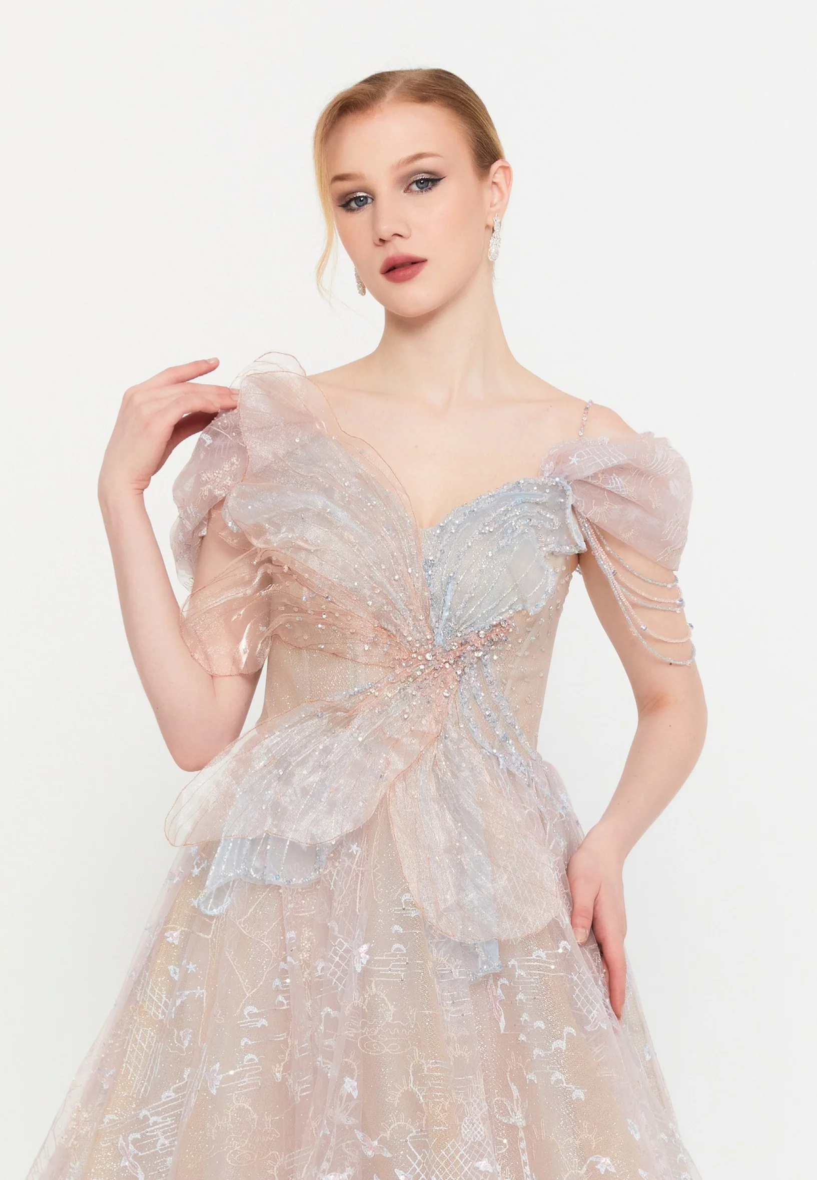 Off Shoulder Maxi Tulle A - Line Regular Prom Dress mtcmz03228 - Image 4