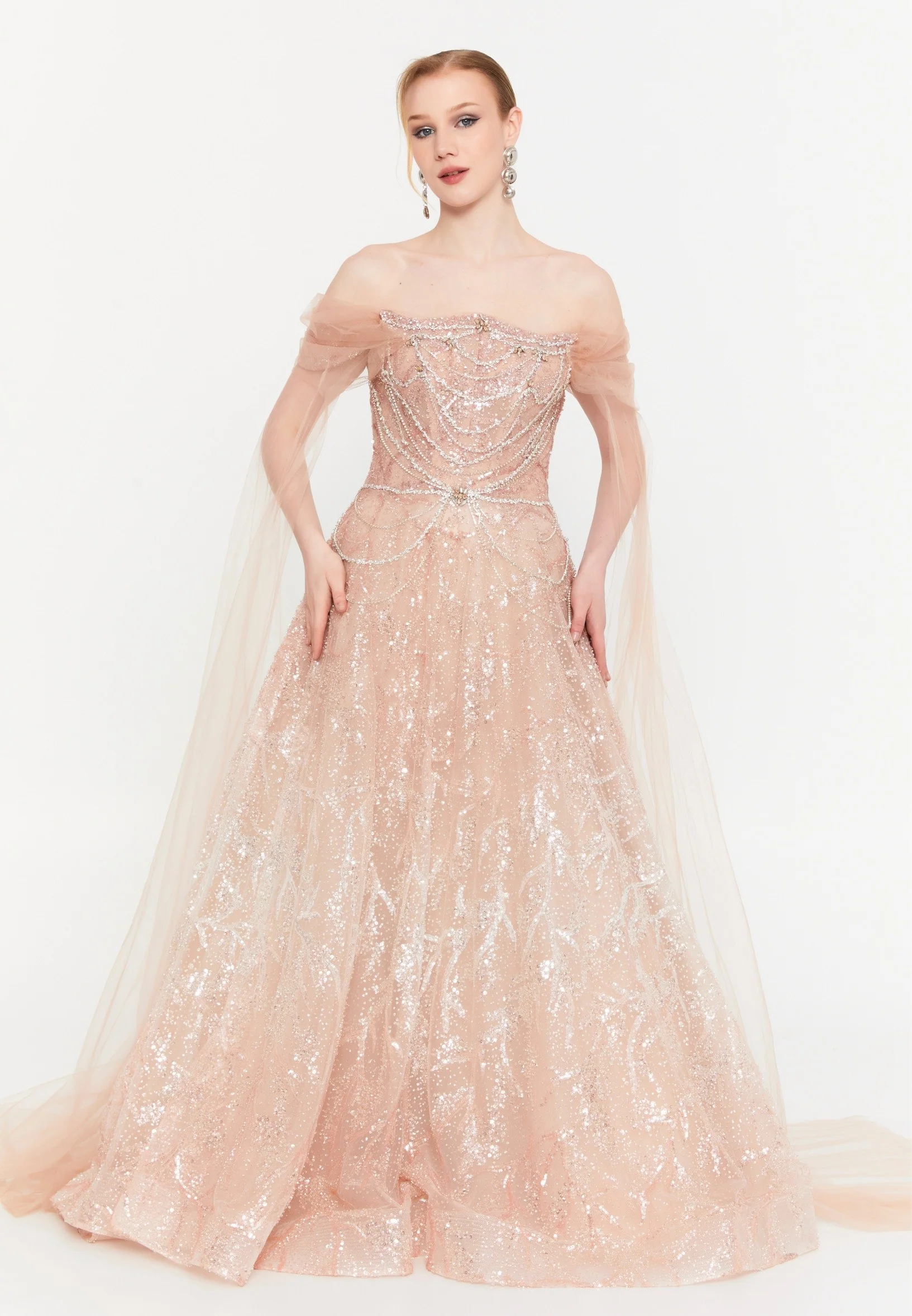 Off Shoulder Maxi Tulle A - Line Regular Prom Dress mtcmz06317