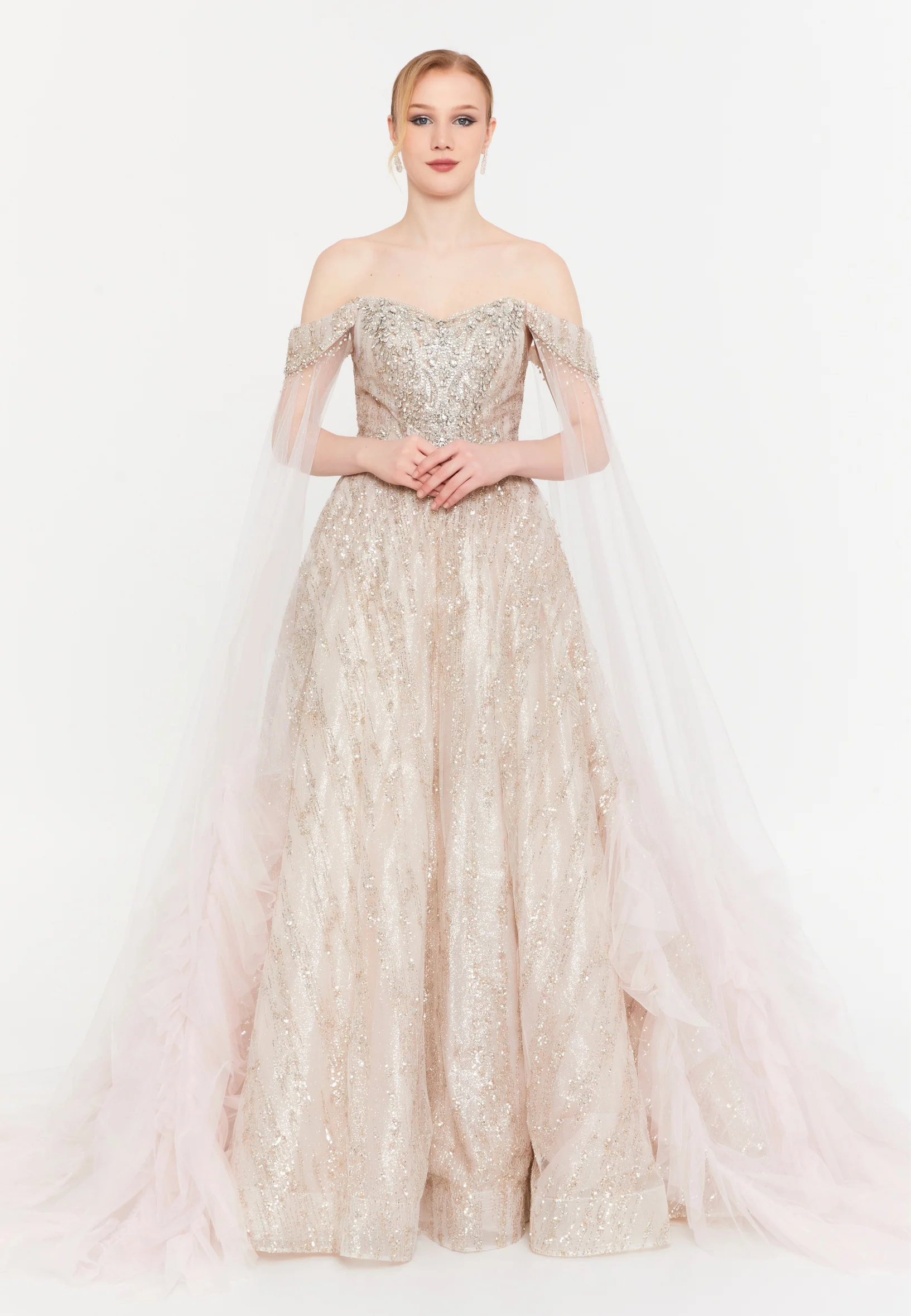 Off Shoulder Maxi Tulle A - Line Regular Prom Dress mtcmz06379