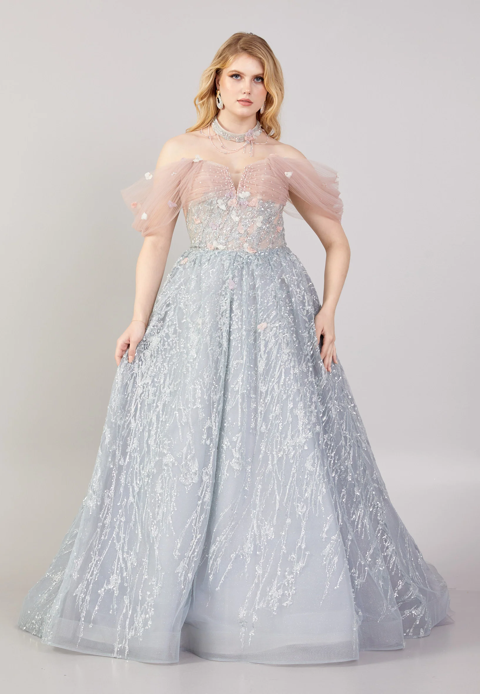 Off Shoulder Maxi Tulle A - Line Regular Prom Dress mti04-01