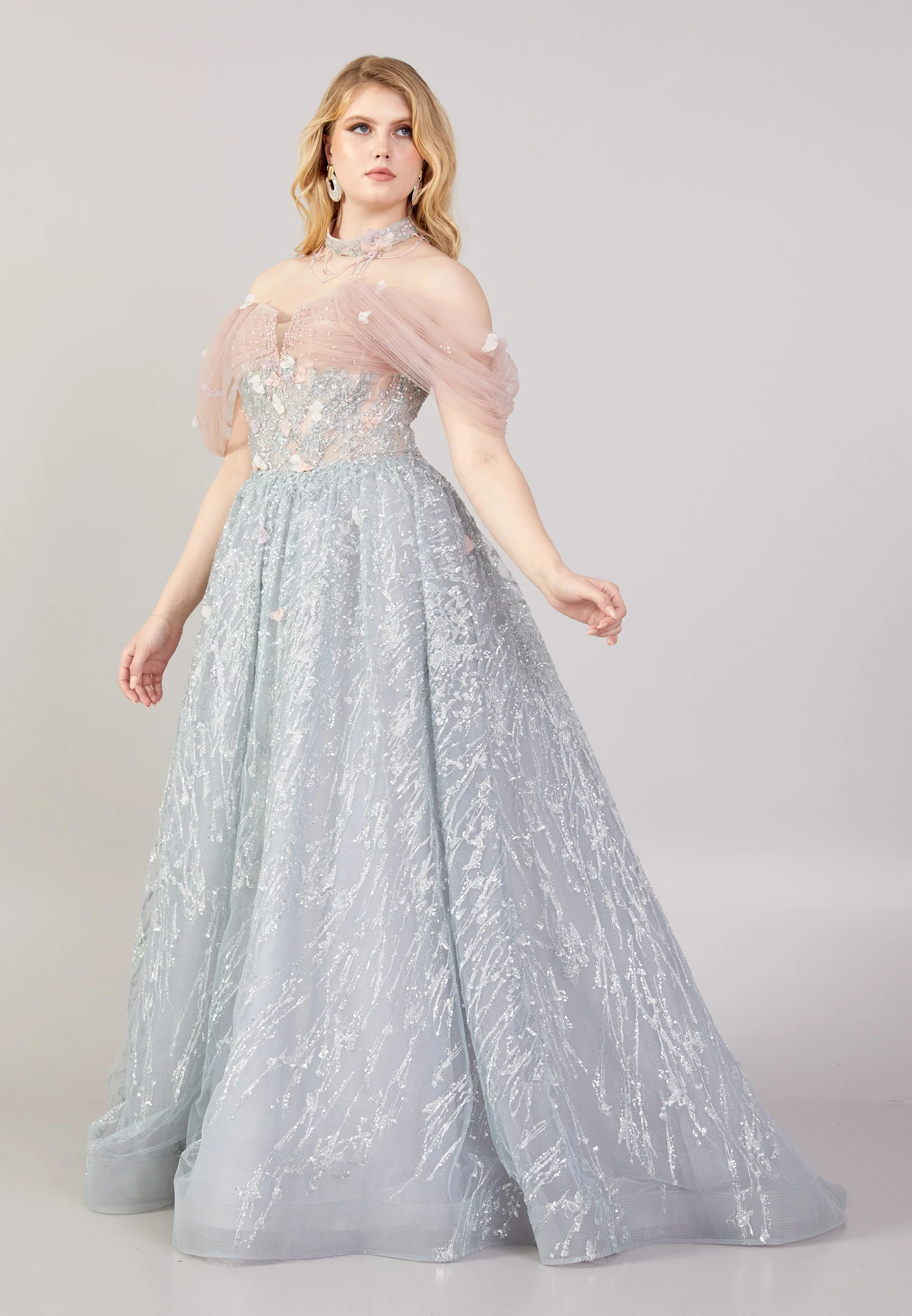 Off Shoulder Maxi Tulle A - Line Regular Prom Dress mti04-01 - Image 3