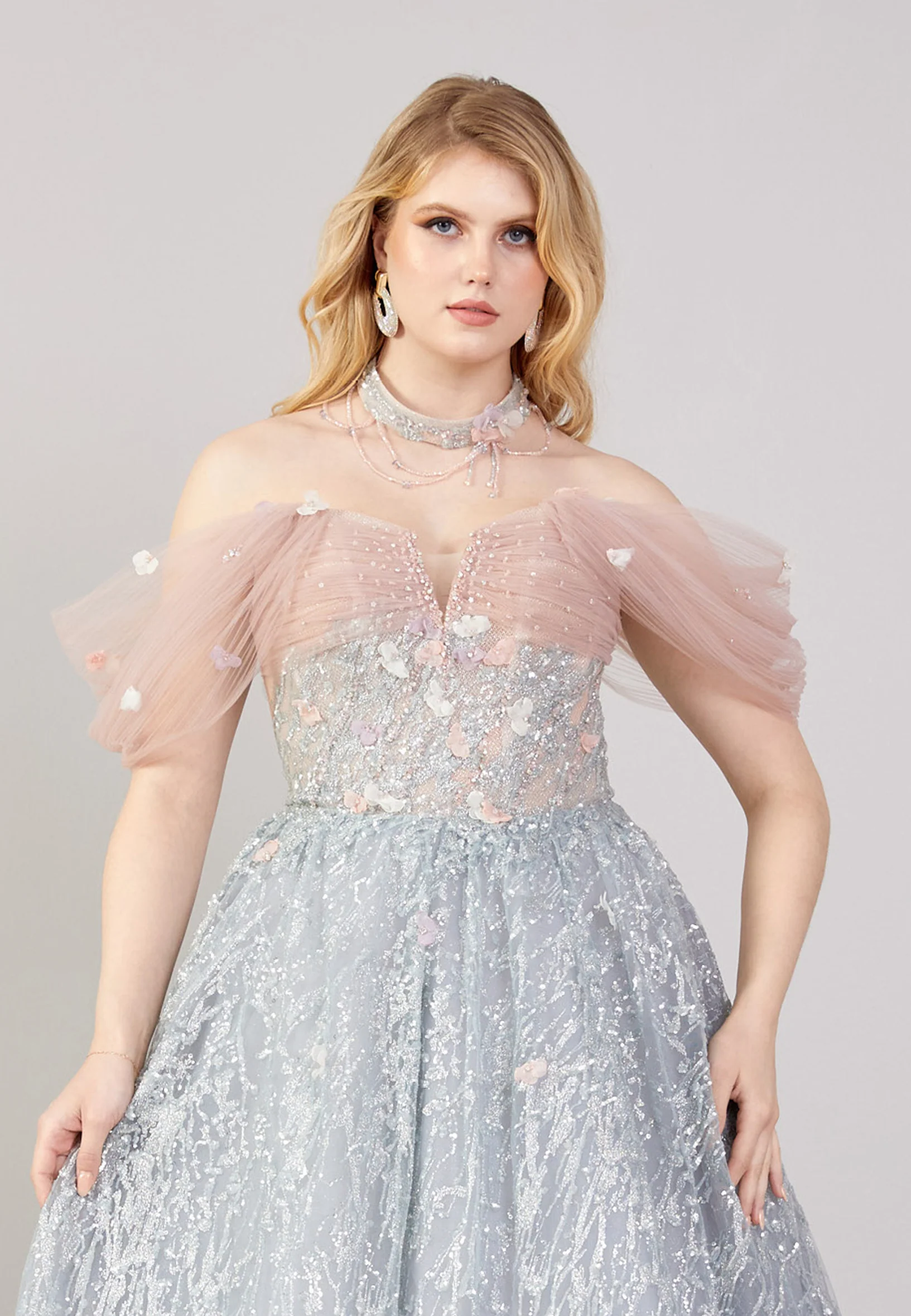 Off Shoulder Maxi Tulle A - Line Regular Prom Dress mti04-01 - Image 4