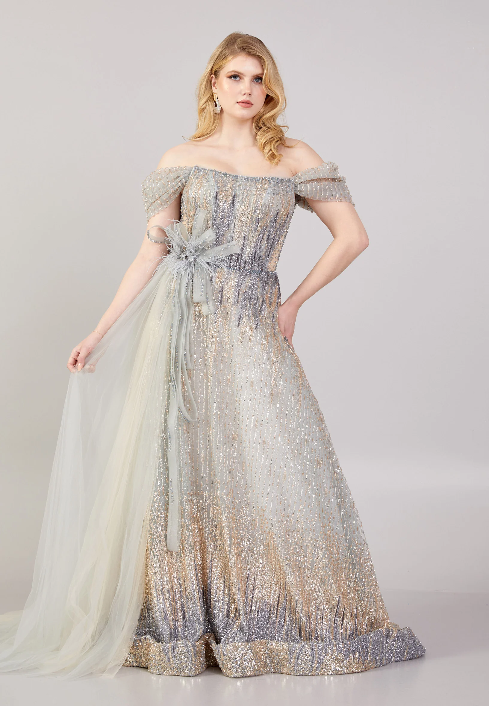 Off Shoulder Maxi Tulle A - Line Regular Prom Dress mti04-03