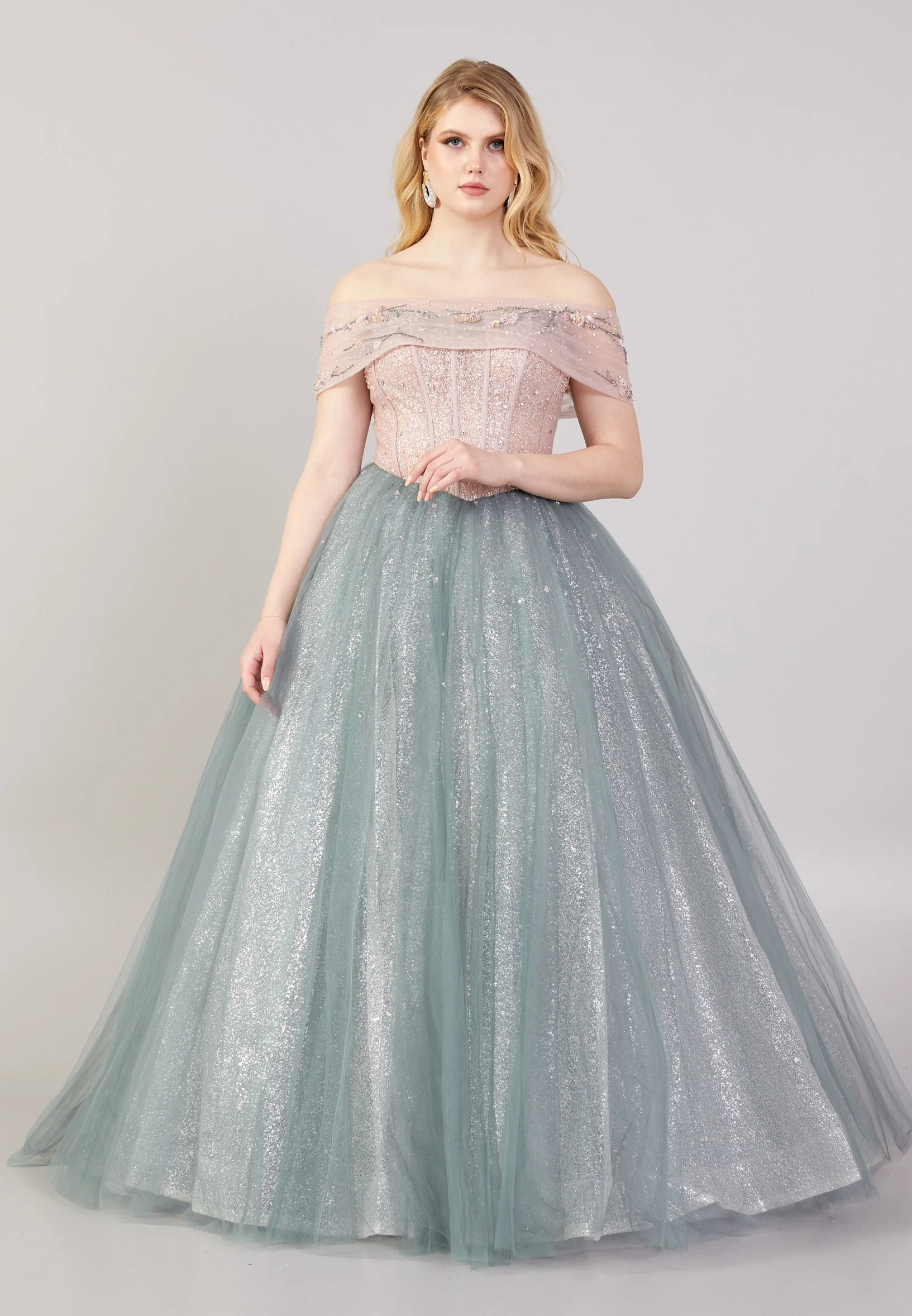 Off Shoulder Maxi Tulle A - Line Regular Prom Dress mti04-04