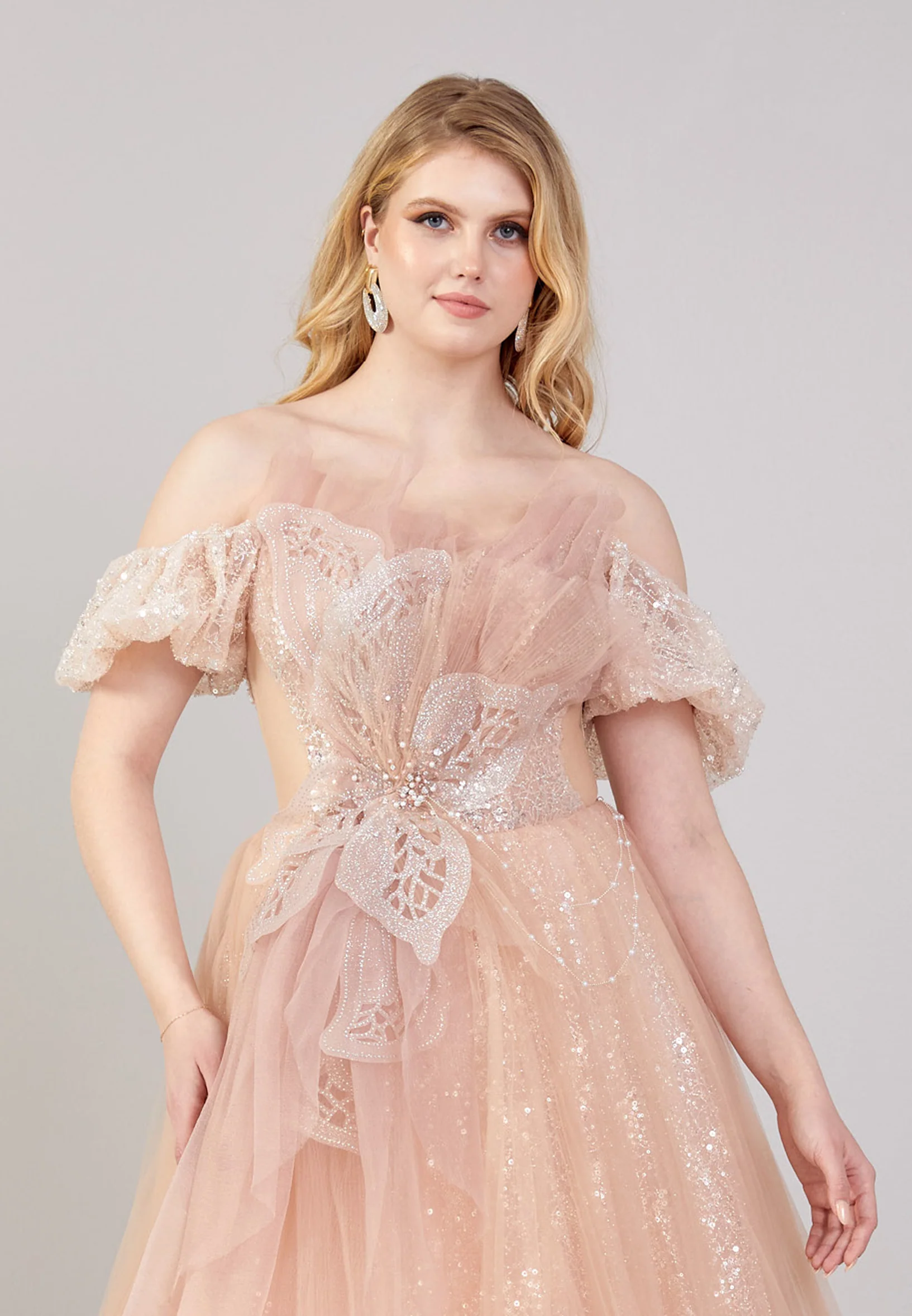 Off Shoulder Maxi Tulle A - Line Regular Prom Dress mti04-07 - Image 4