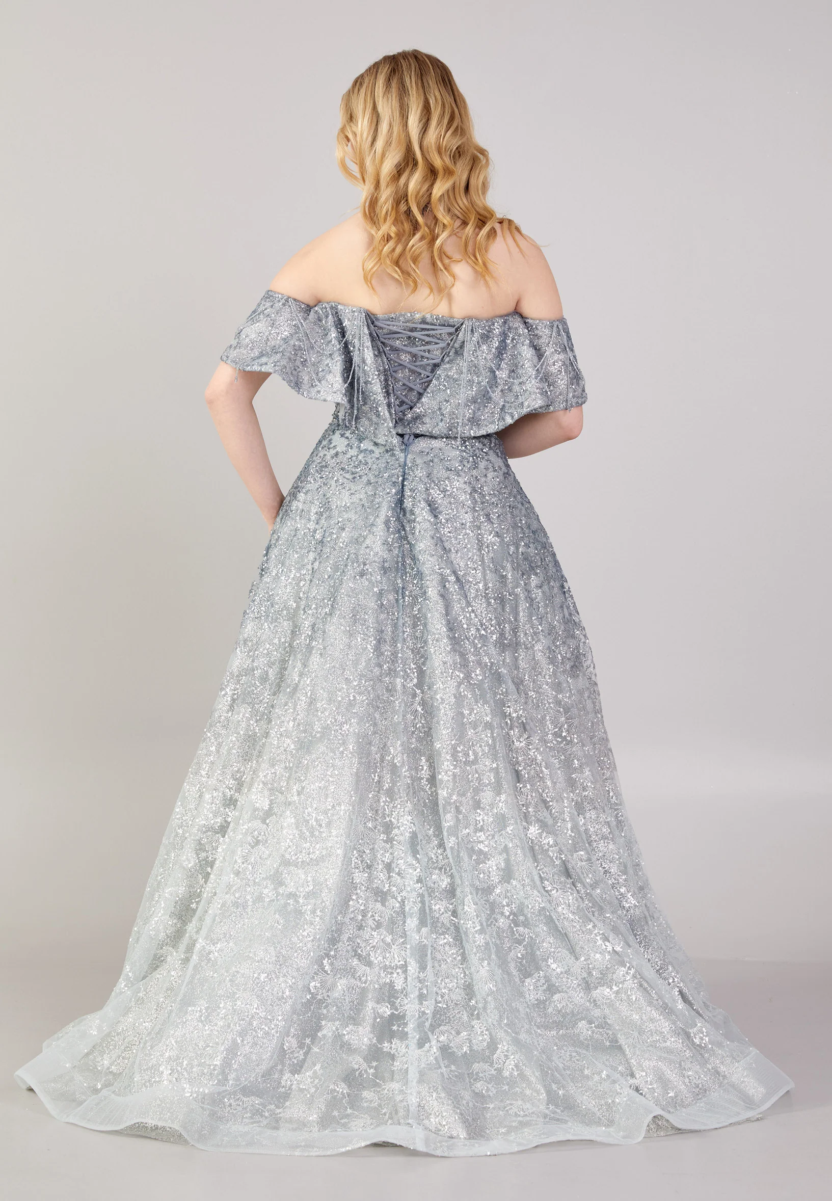 Off Shoulder Maxi Tulle A - Line Regular Prom Dress mti04-10 - Image 2