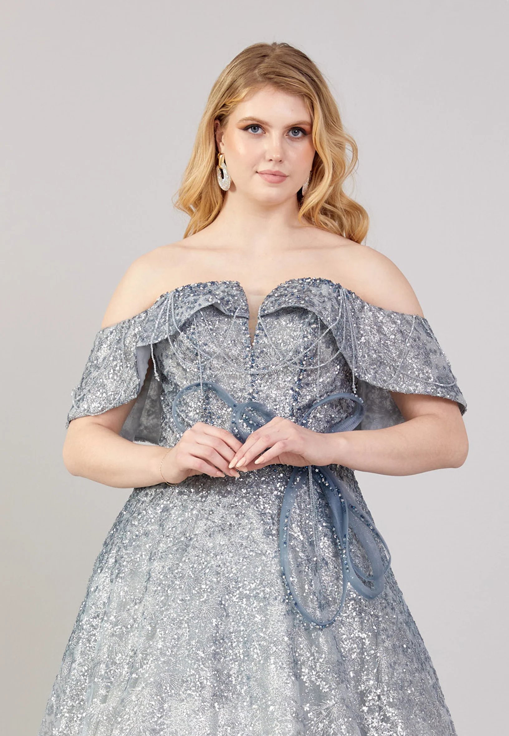 Off Shoulder Maxi Tulle A - Line Regular Prom Dress mti04-10 - Image 4
