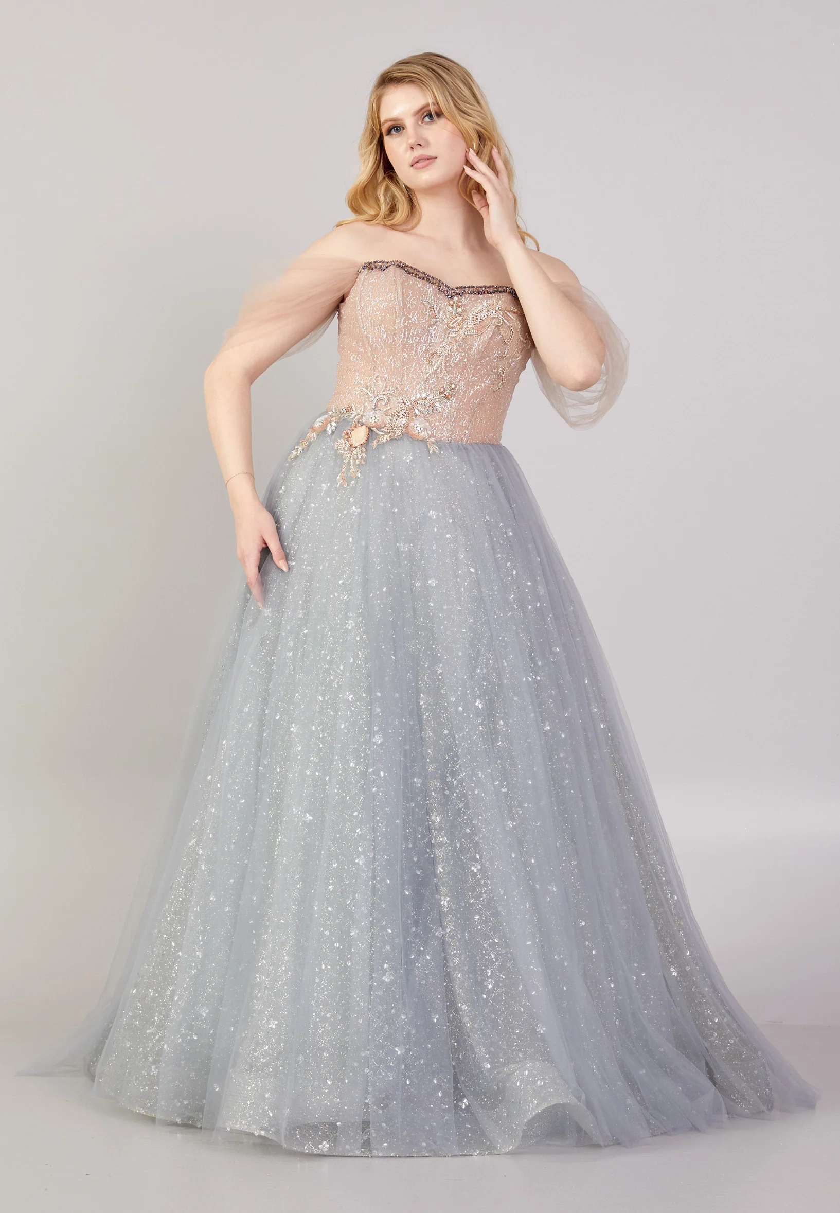 Off Shoulder Maxi Tulle A - Line Regular Prom Dress mti04-11