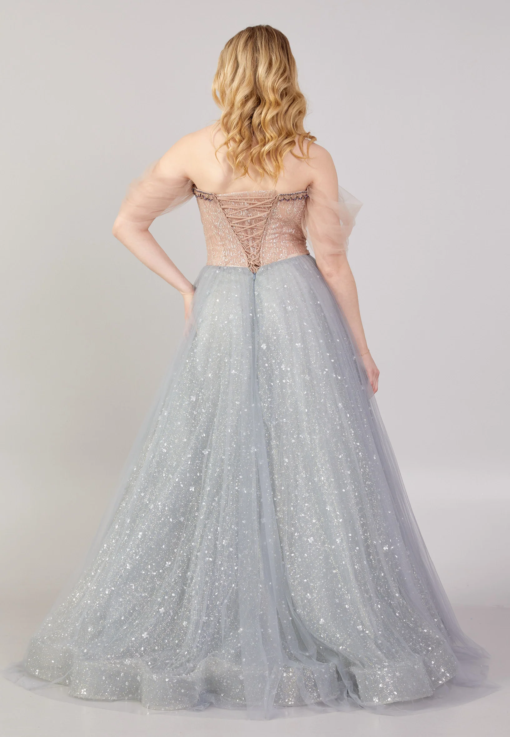 Off Shoulder Maxi Tulle A - Line Regular Prom Dress mti04-11 - Image 2