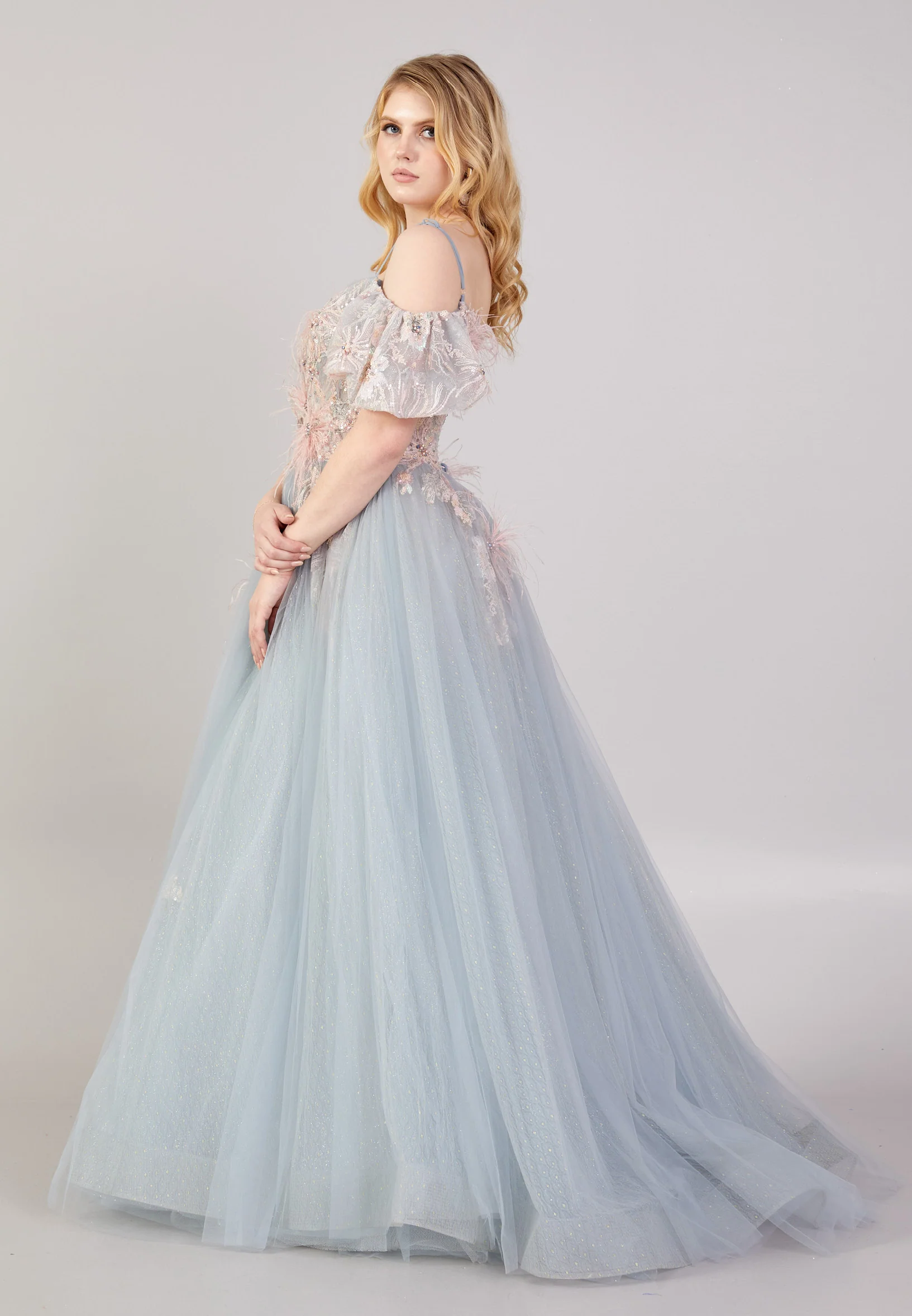 Off Shoulder Maxi Tulle A - Line Regular Prom Dress mti04-12 - Image 3