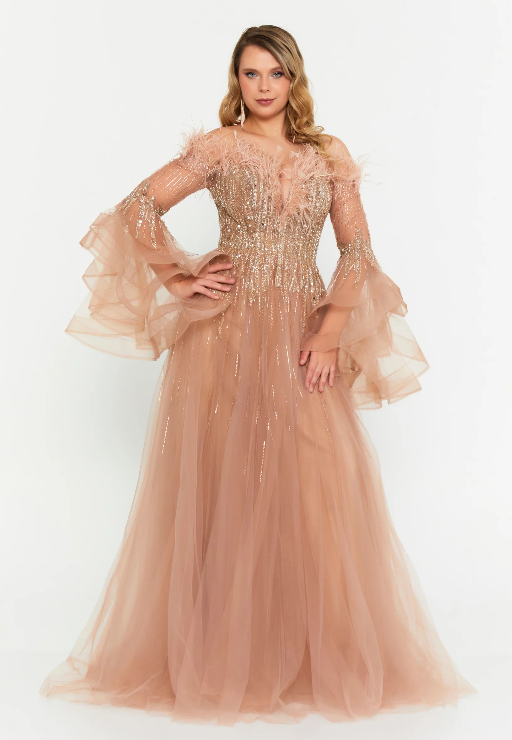 Off Shoulder Maxi Tulle A - Line Regular Prom Dress mti04-21 - Image 5