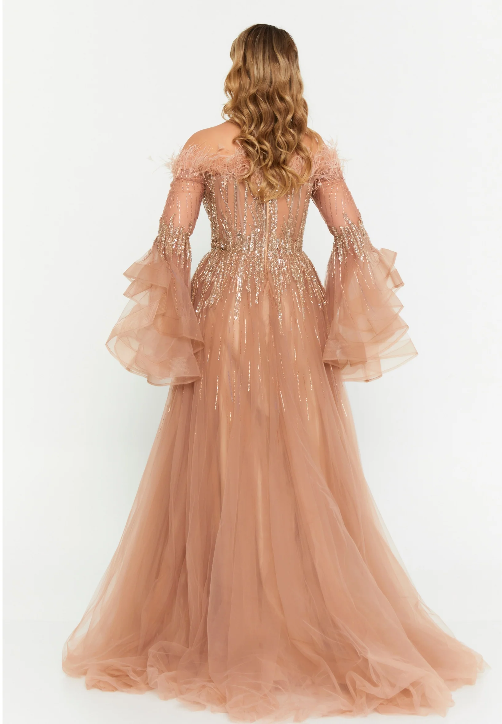 Off Shoulder Maxi Tulle A - Line Regular Prom Dress mti04-21 - Image 6
