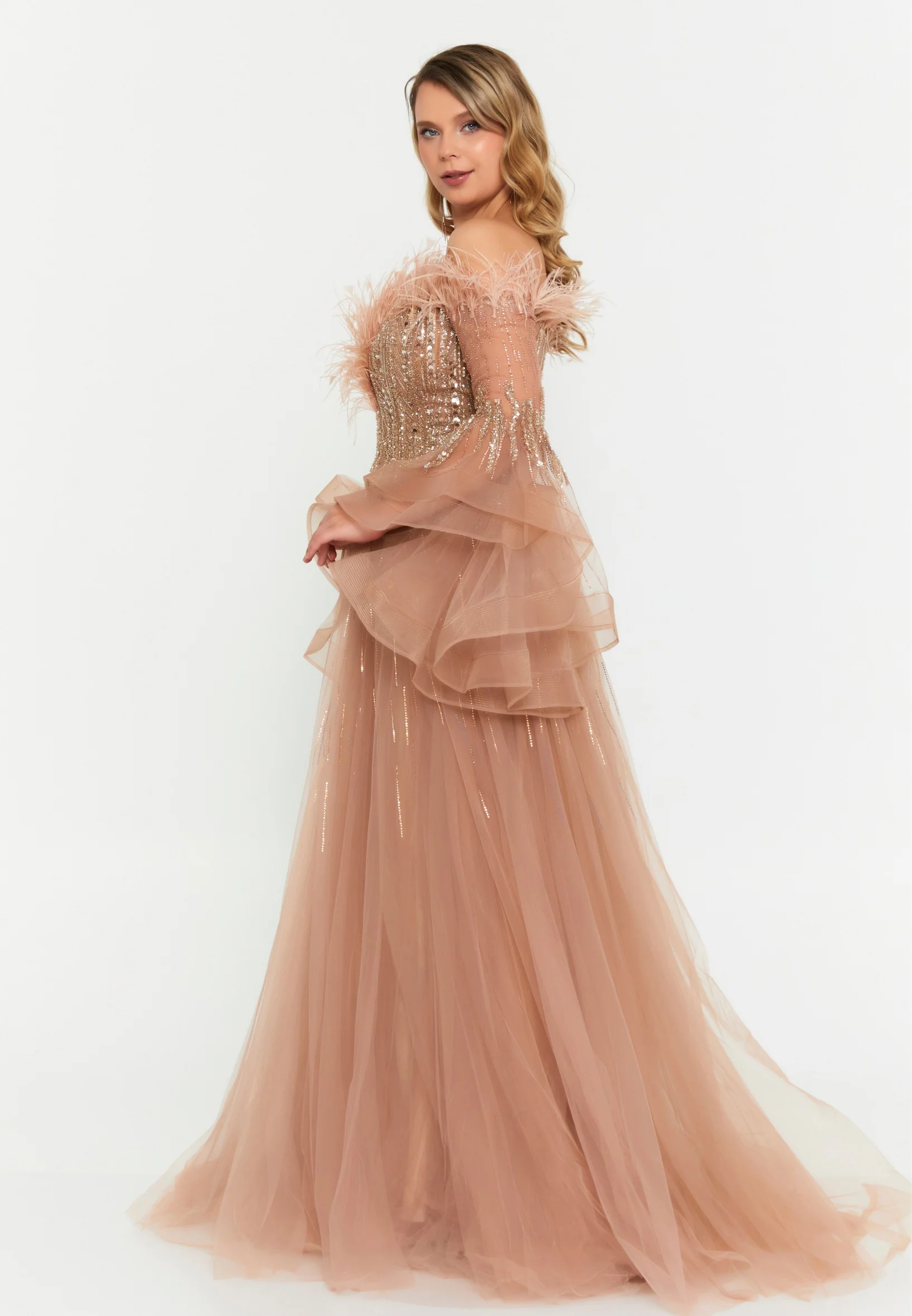 Off Shoulder Maxi Tulle A - Line Regular Prom Dress mti04-21 - Image 7