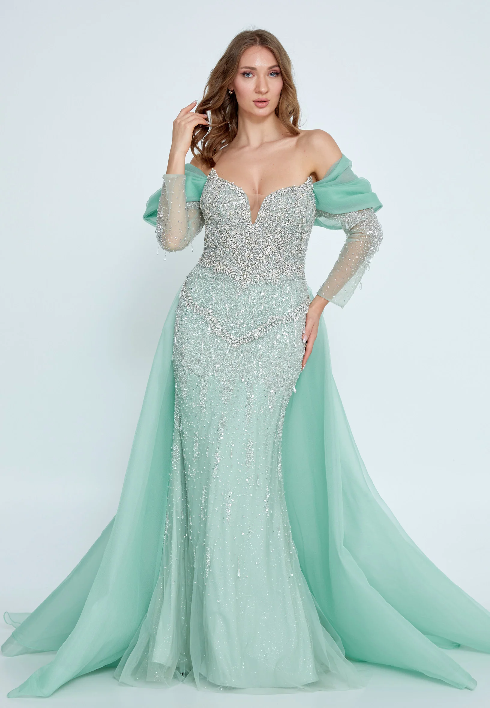 Off Shoulder Maxi Tulle A - Line Regular Prom Dress mti0701 - Image 5