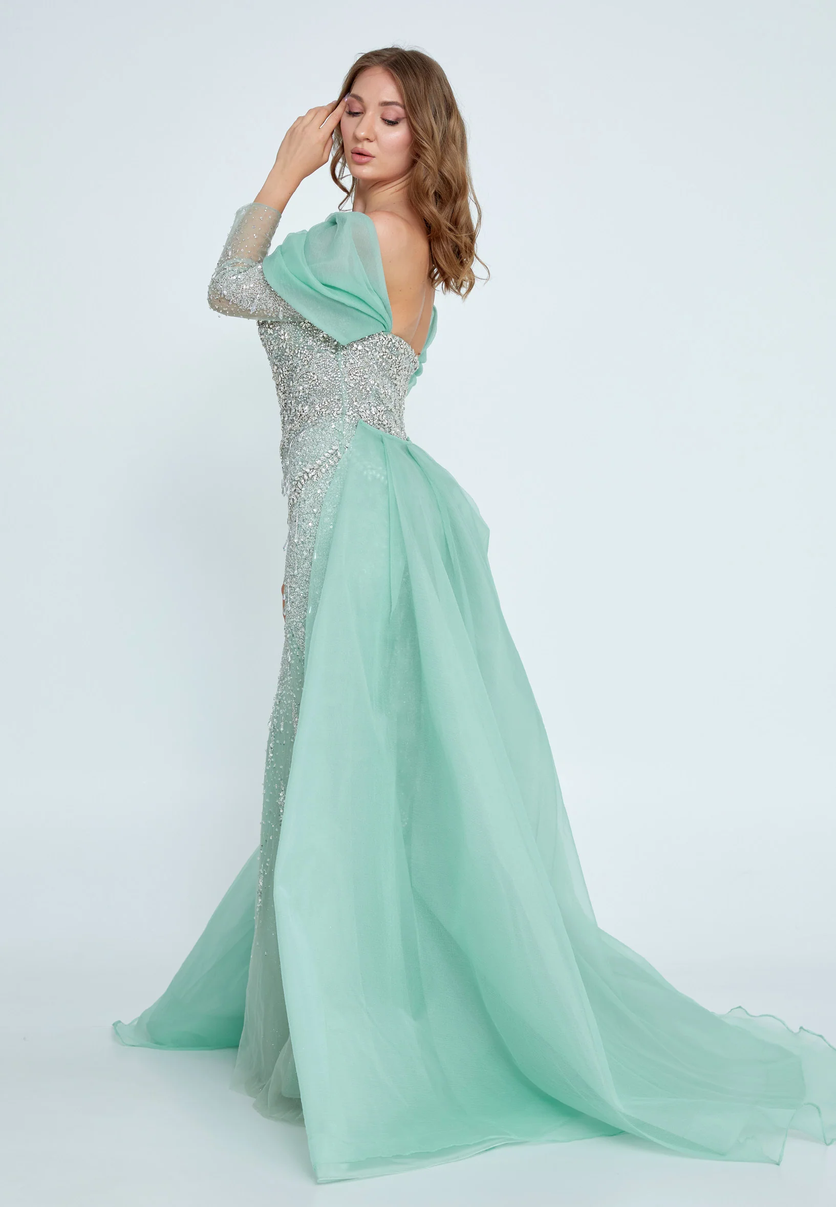 Off Shoulder Maxi Tulle A - Line Regular Prom Dress mti0701 - Image 7