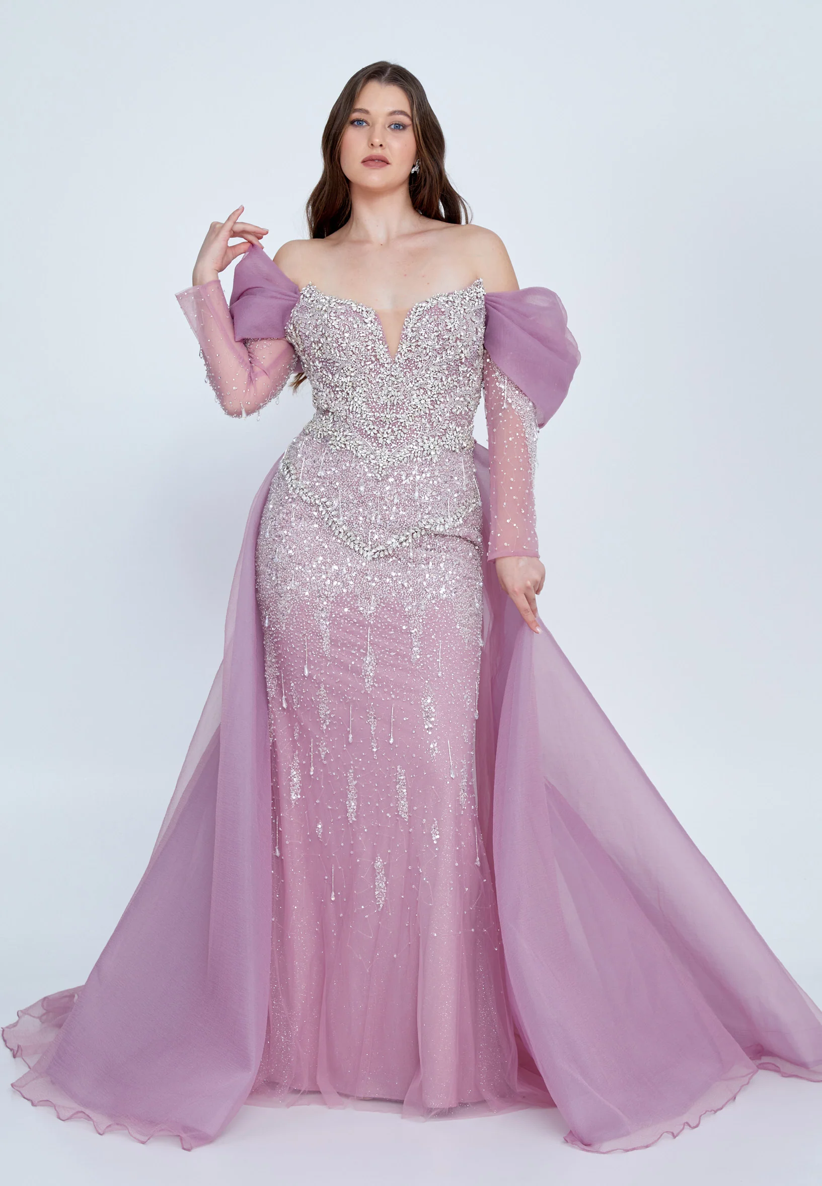 Off Shoulder Maxi Tulle A - Line Regular Prom Dress mti0701 - Image 9